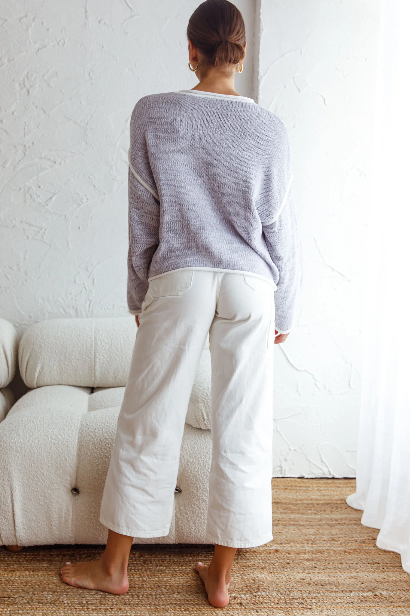 Sitting Pretty Drop Sleeve White Trim Knit Sweater Blue - Image 8