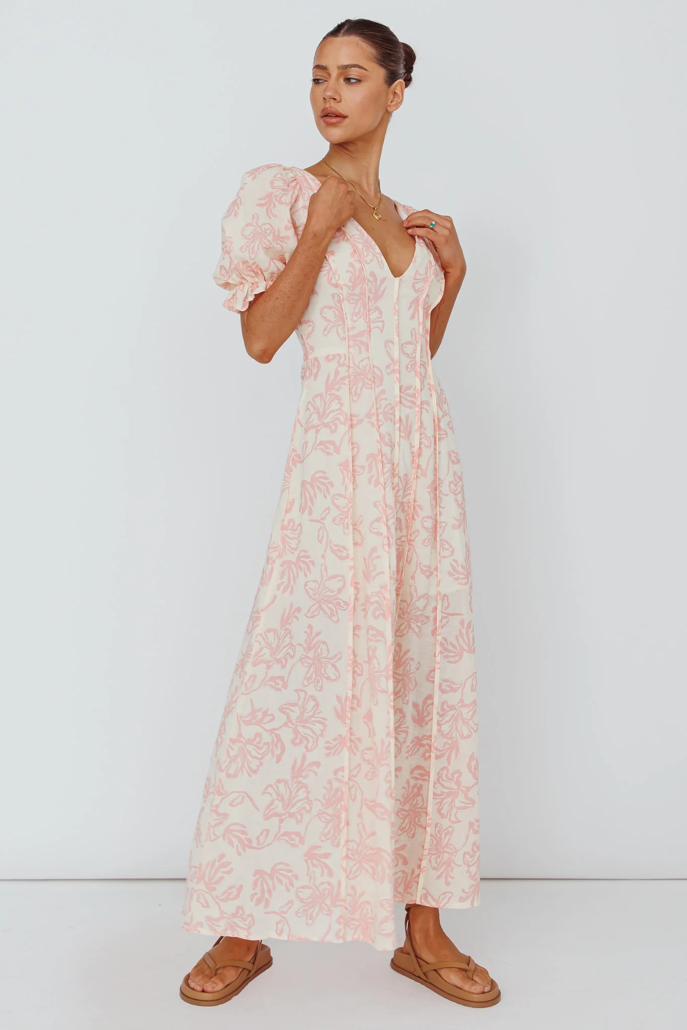 Sitting Pretty Pintuck Pleat Puff Sleeve Dress Pink - Image 3