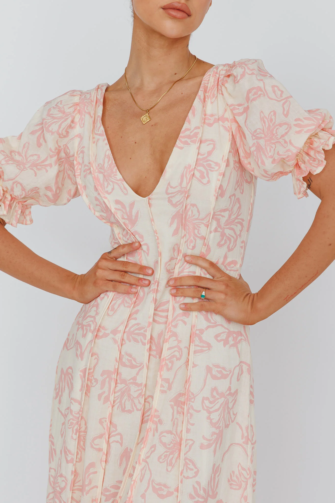 Sitting Pretty Pintuck Pleat Puff Sleeve Dress Pink - Image 4