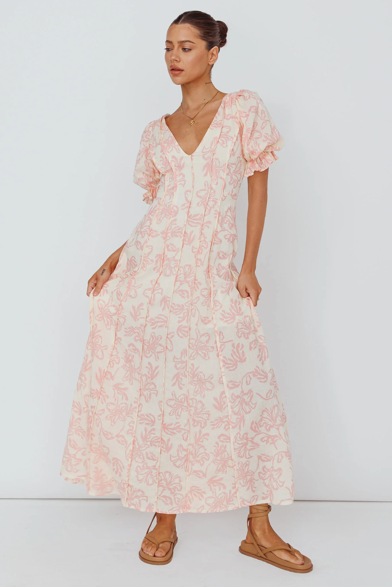 Sitting Pretty Pintuck Pleat Puff Sleeve Dress Pink - Image 5