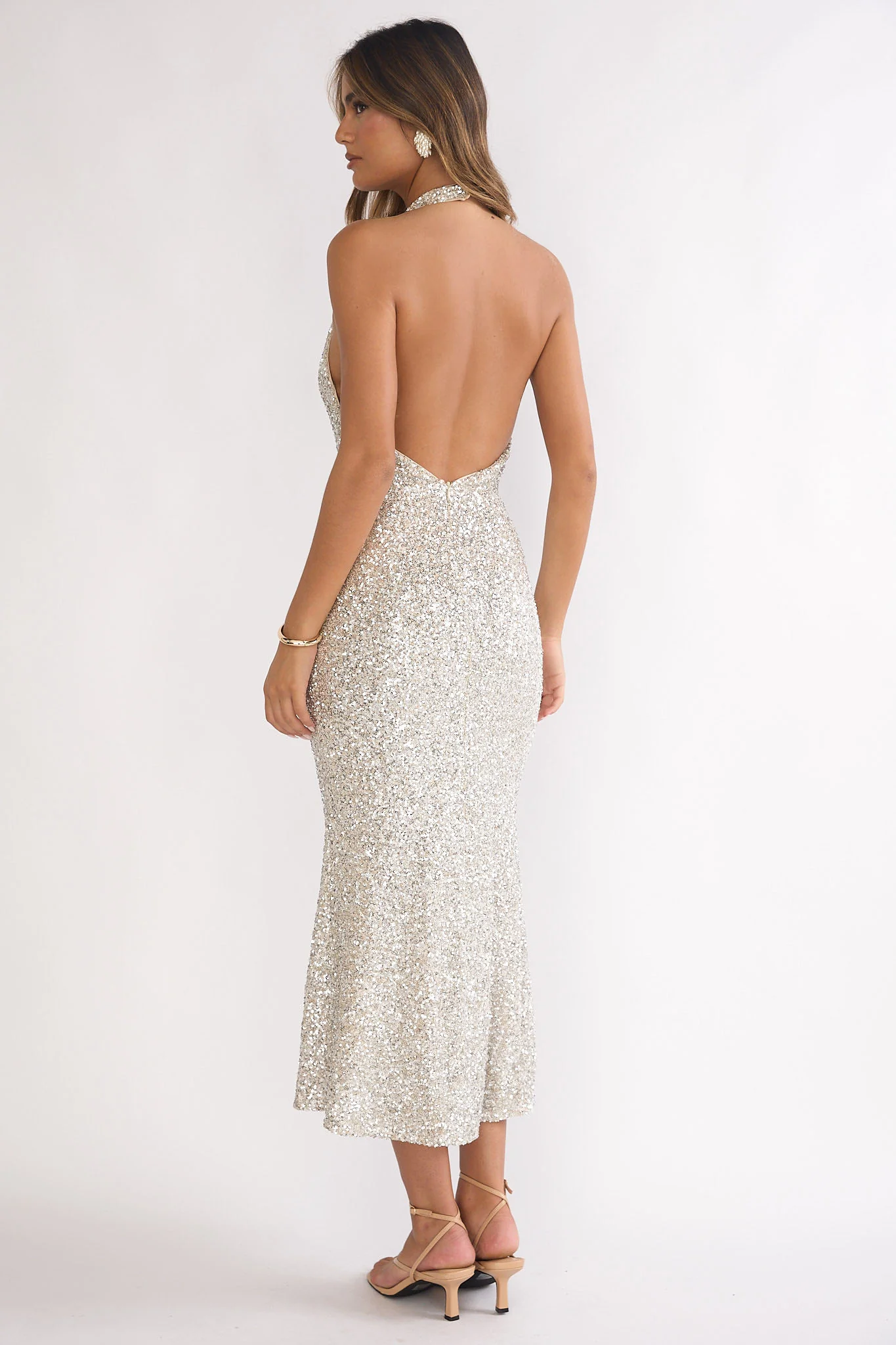 Sky Of Diamonds Backless Midi Dress Sequin Silver - Image 2