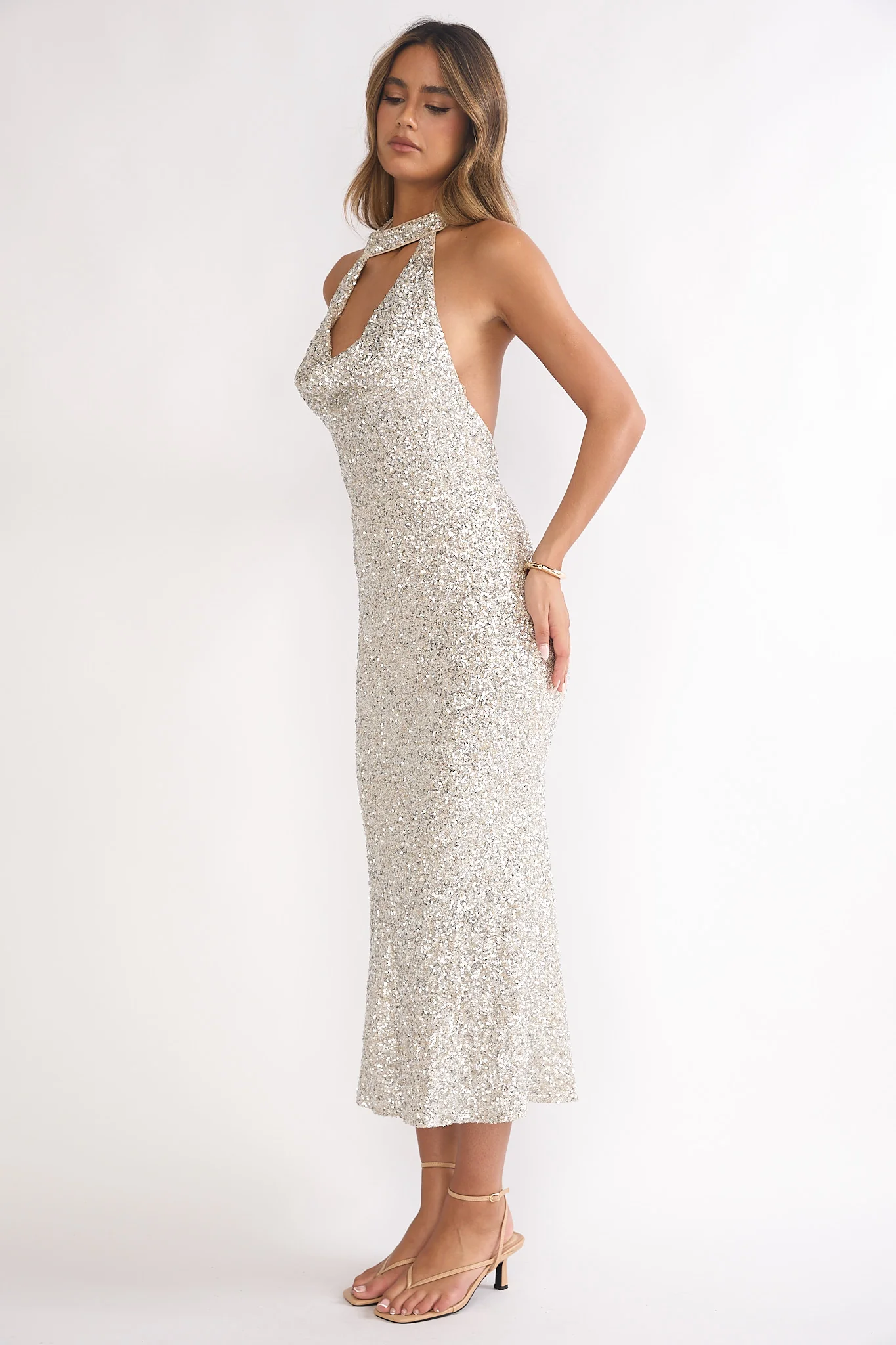Sky Of Diamonds Backless Midi Dress Sequin Silver - Image 6