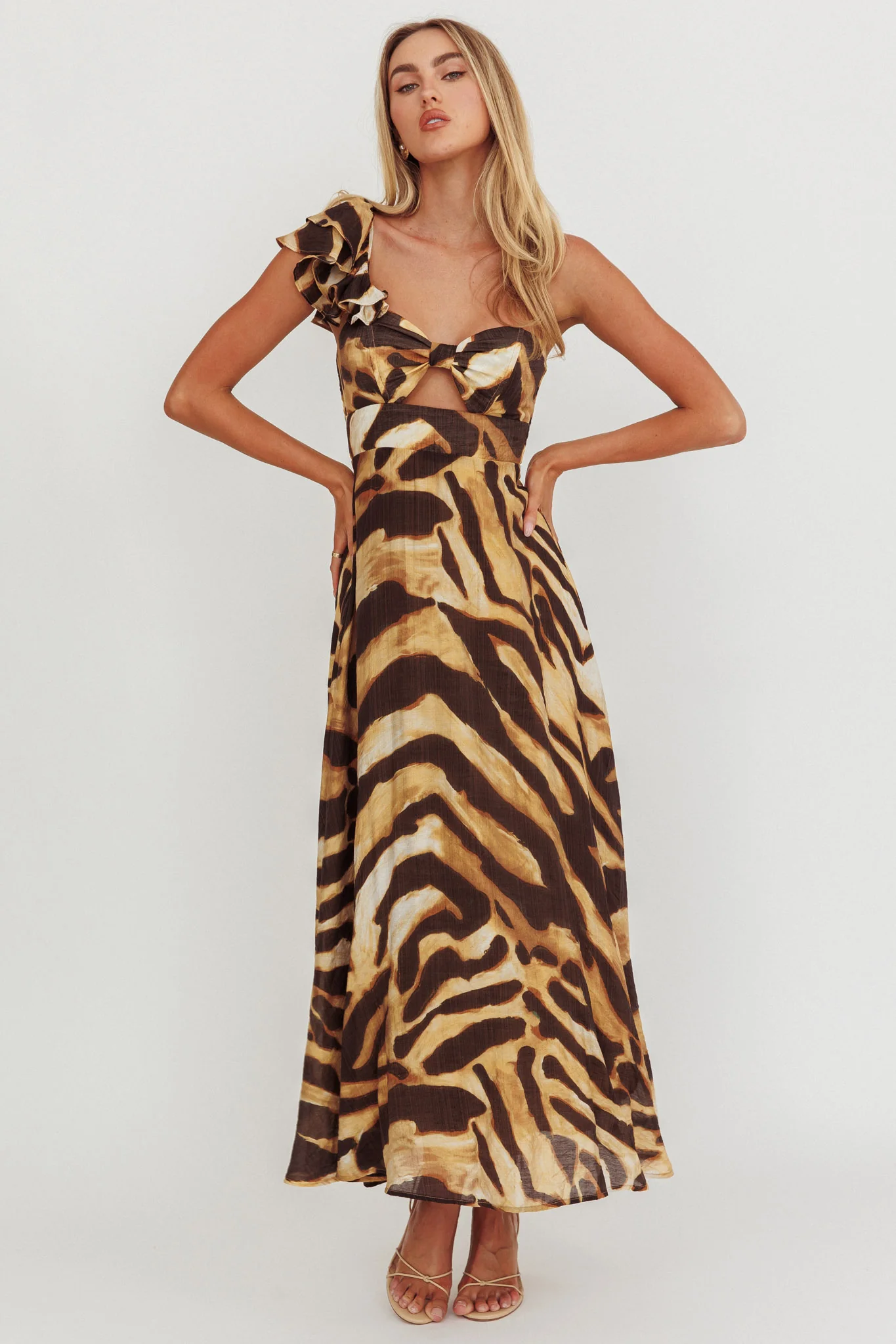 Skyla One Shoulder Ruffle Maxi Dress Leopard - Image 3
