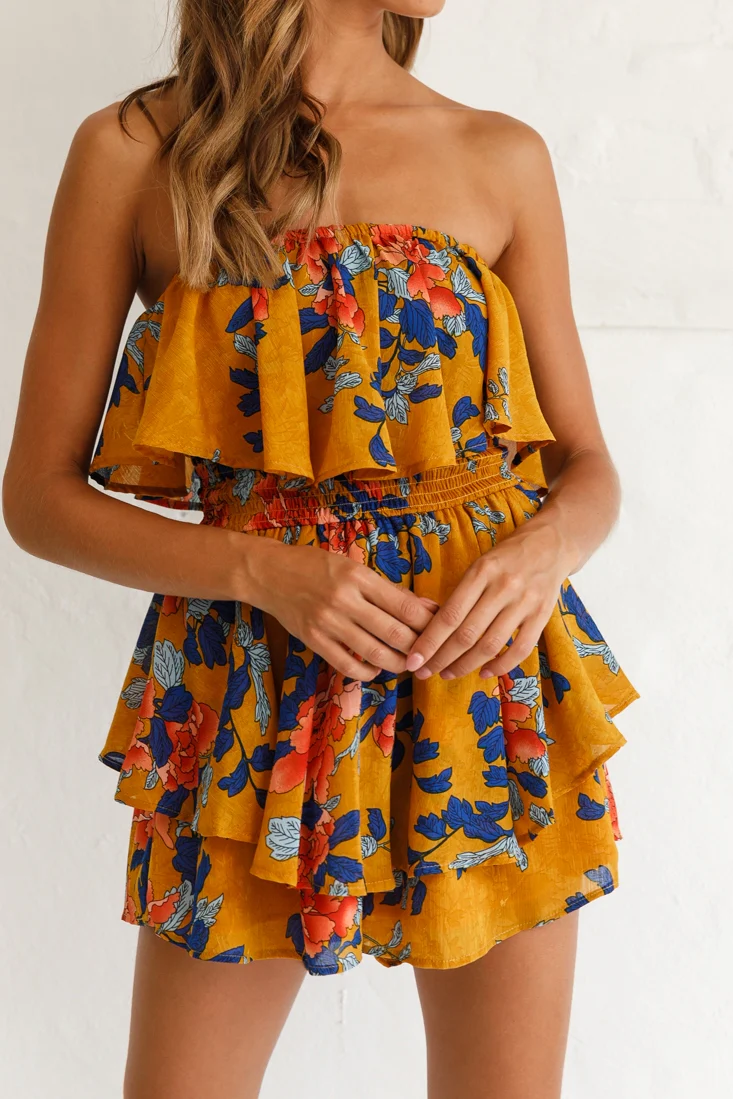 Skylar Dressy Tube Top Romper Yellow Mustard - Image 4