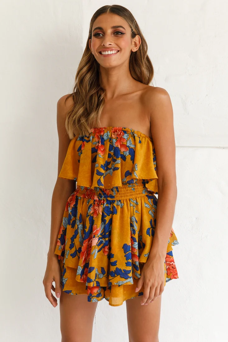 Skylar Dressy Tube Top Romper Yellow Mustard - Image 5
