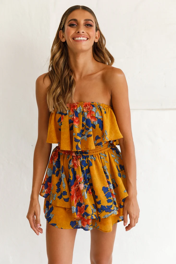 Skylar Dressy Tube Top Romper Yellow Mustard - Image 7