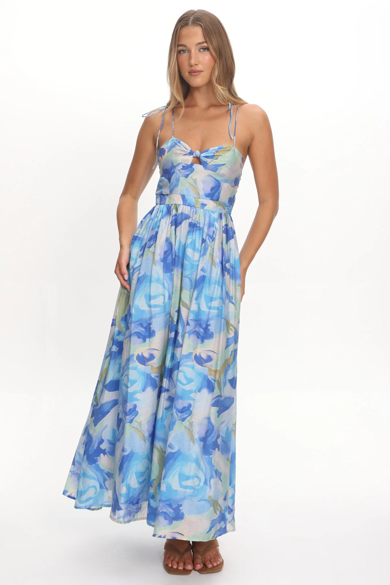 Skyler Tied Shoulder Maxi Dress Print Blue - Image 5