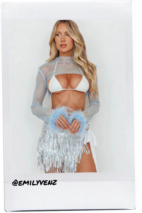 Slay All Day Feather Cuff Crop Top Blue - Image 2