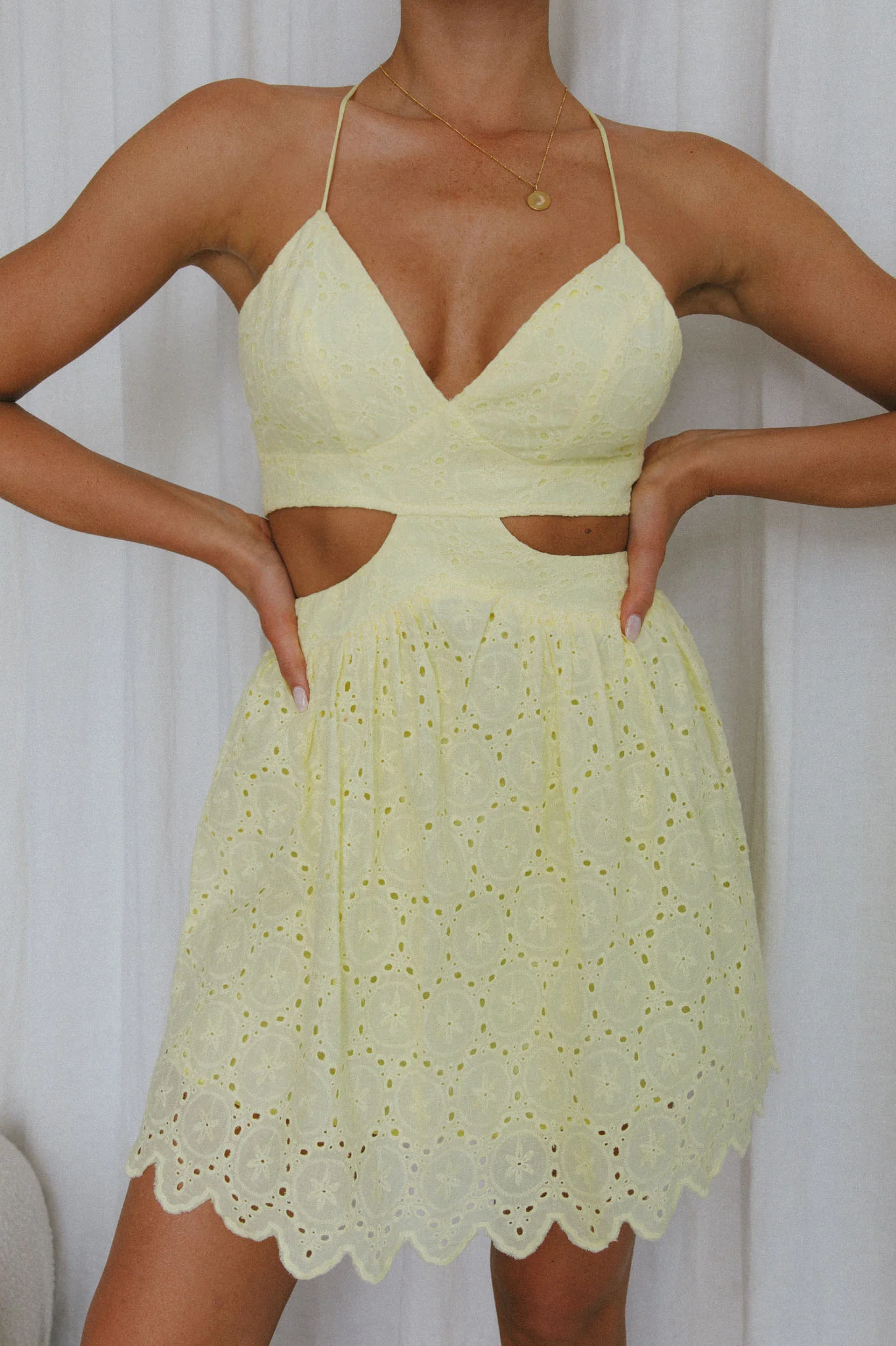 Sloane Eyelet Embroidery Cut-Out Mini Dress Lemon - Image 4