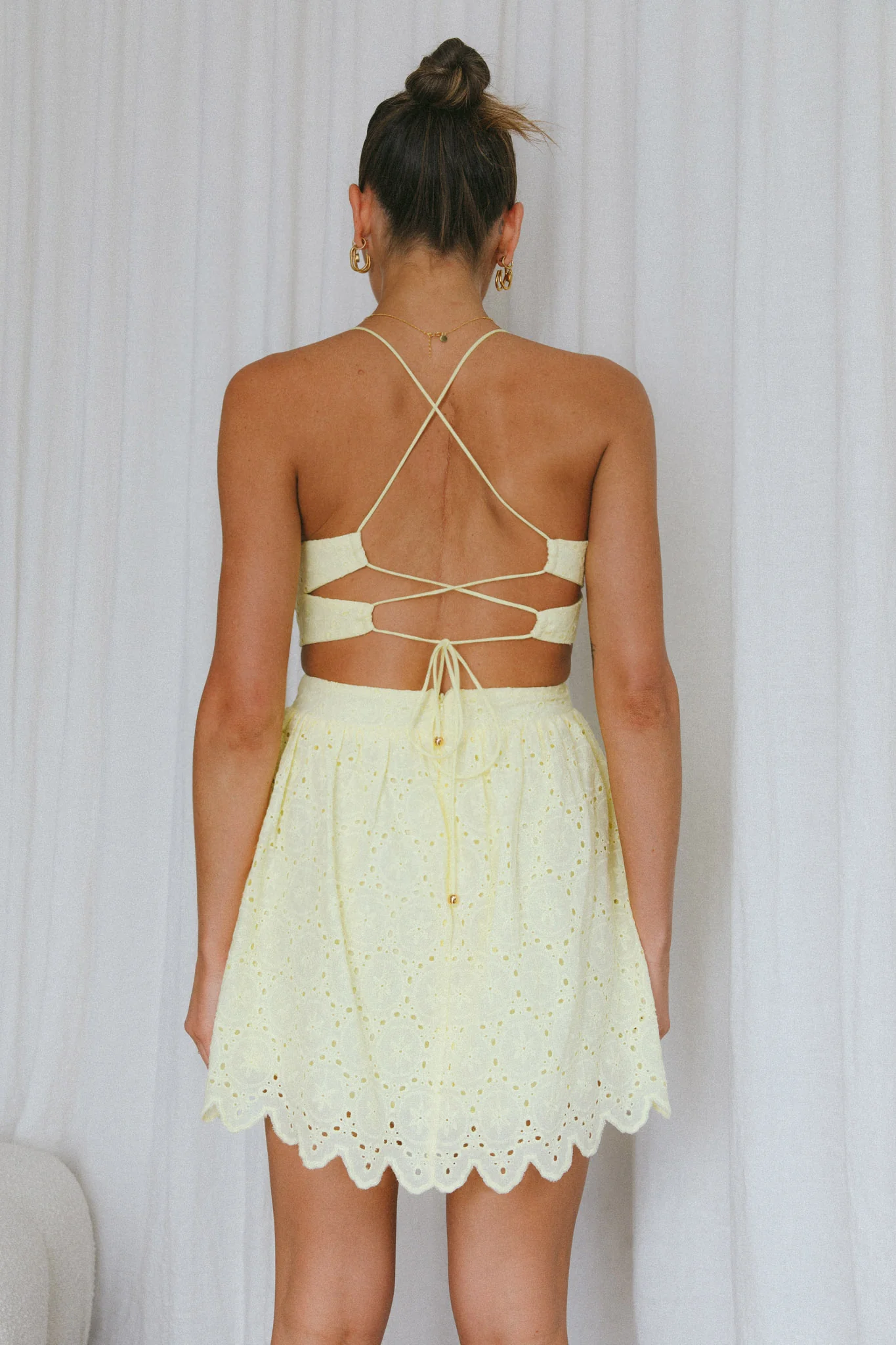 Sloane Eyelet Embroidery Cut-Out Mini Dress Lemon - Image 7