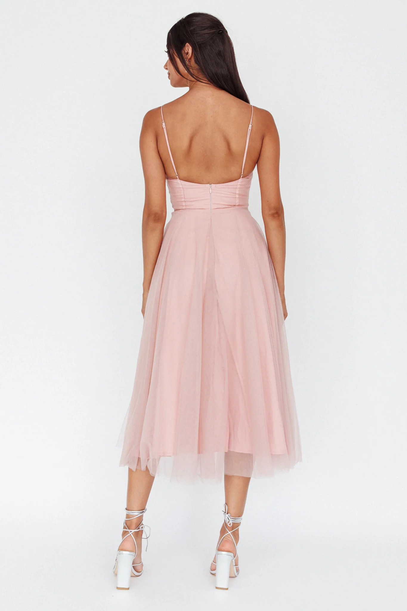 Smitten Lace Insert Tulle Midi Dress Blush - Image 2