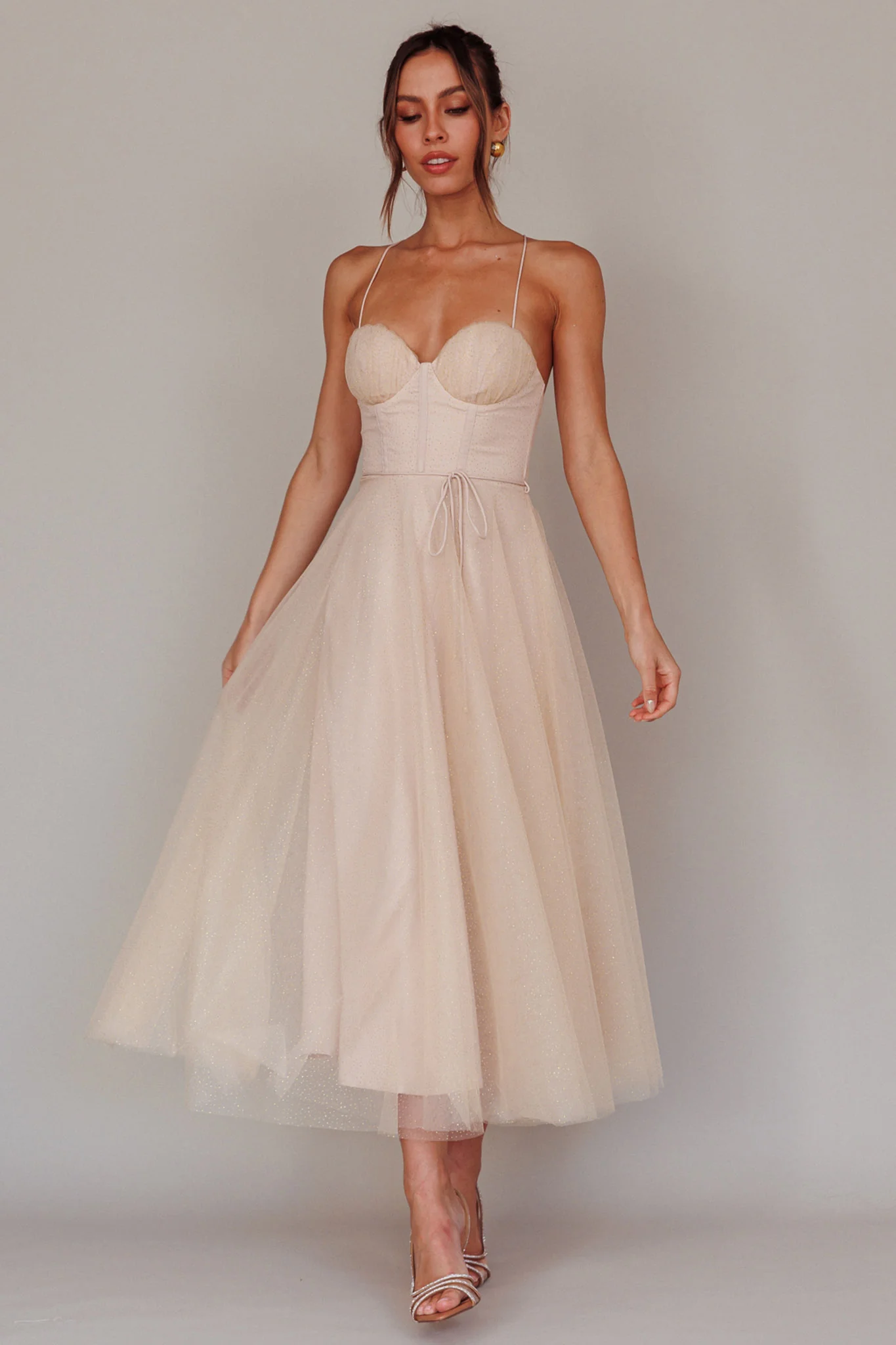 Smitten Sweetheart Neckline Chiffon Midi Dress Champagne - Image 3
