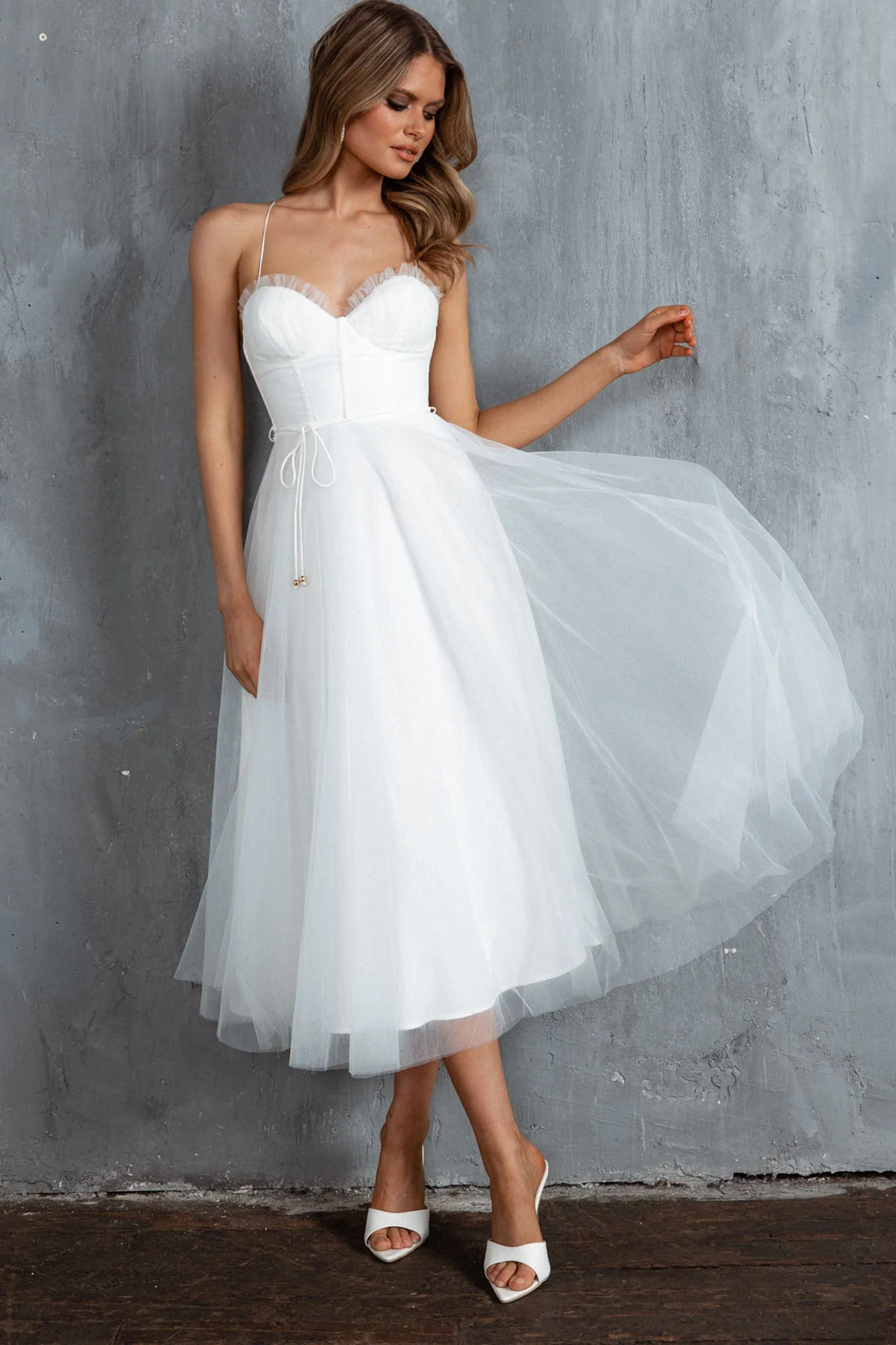 Smitten Sweetheart Neckline Chiffon Midi Dress White - Image 10