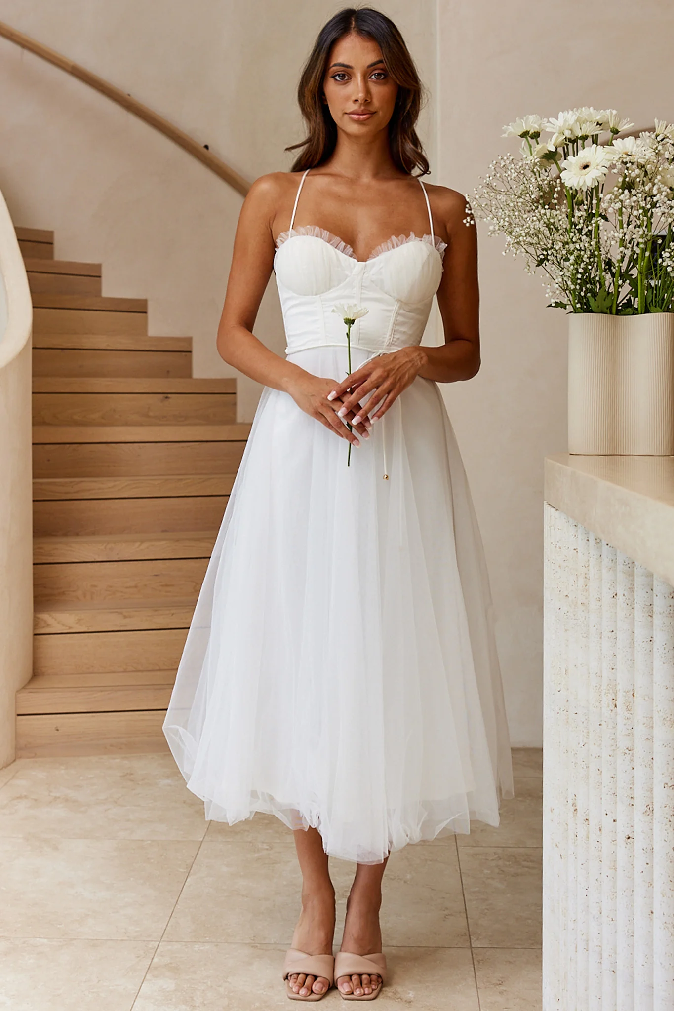 Smitten Sweetheart Neckline Chiffon Midi Dress White - Image 4