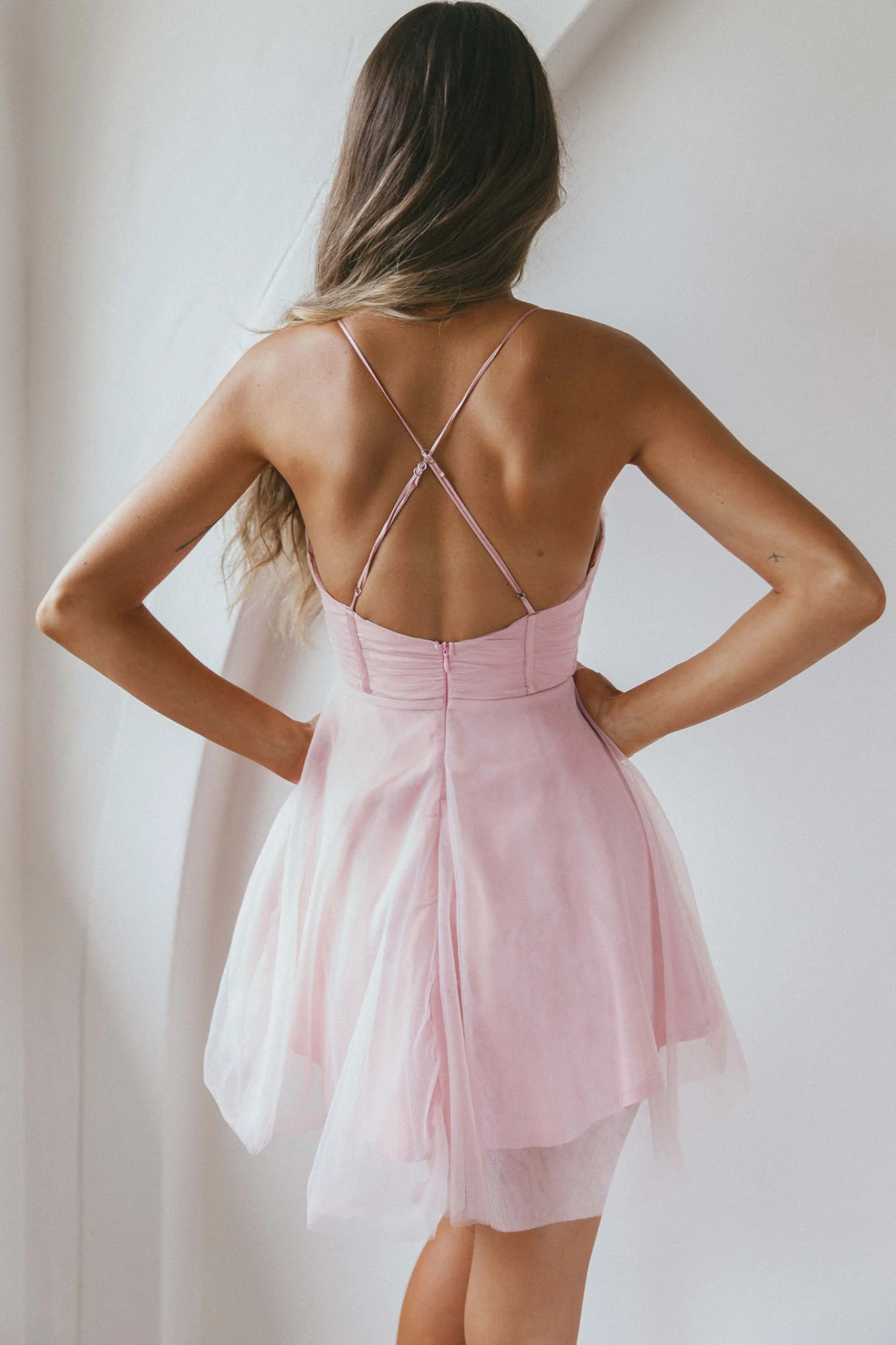 Smitten Sweetheart Neckline Chiffon Mini Party Dress Blush - Image 2