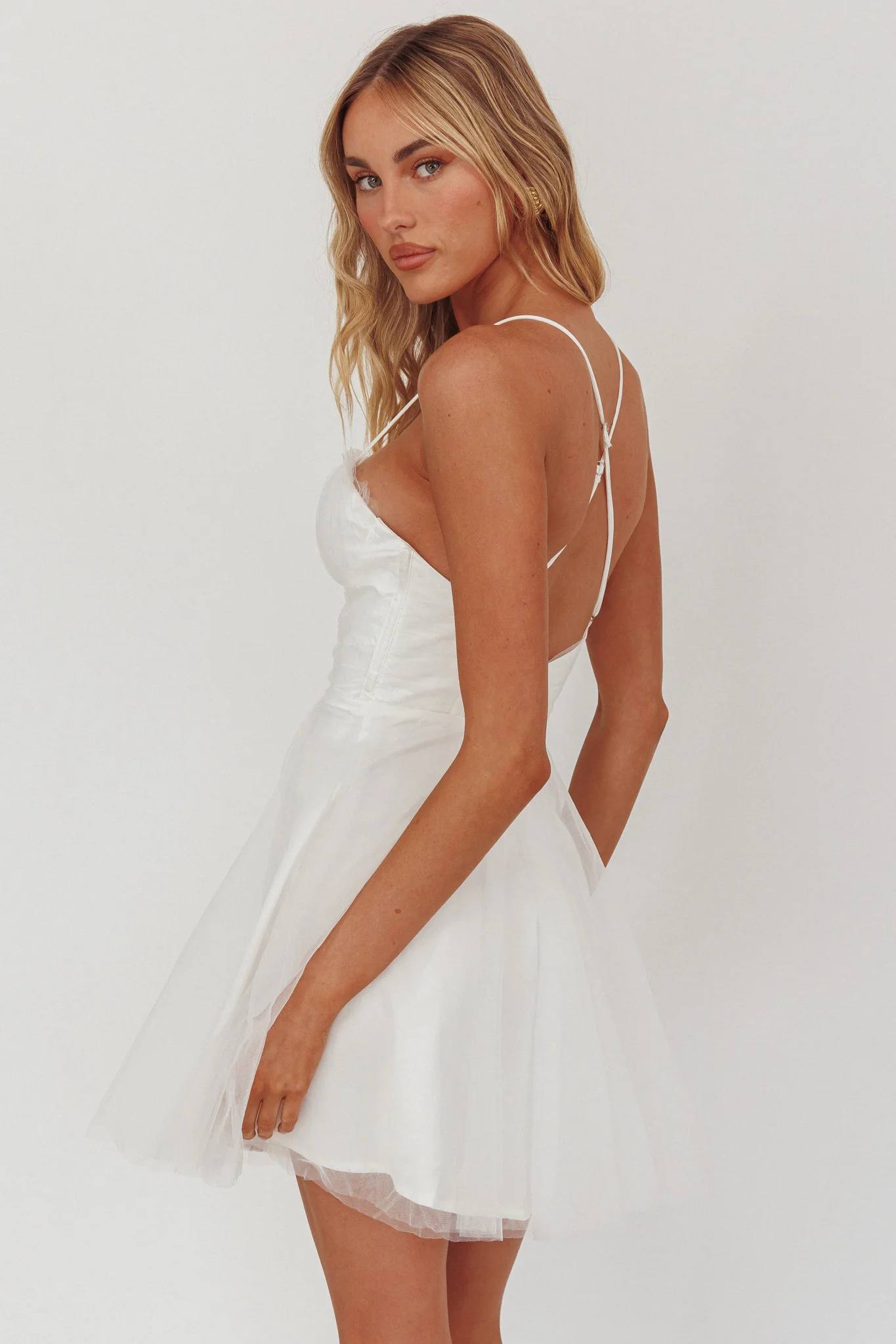 Smitten Sweetheart Neckline Chiffon Mini Party Dress White - Image 3
