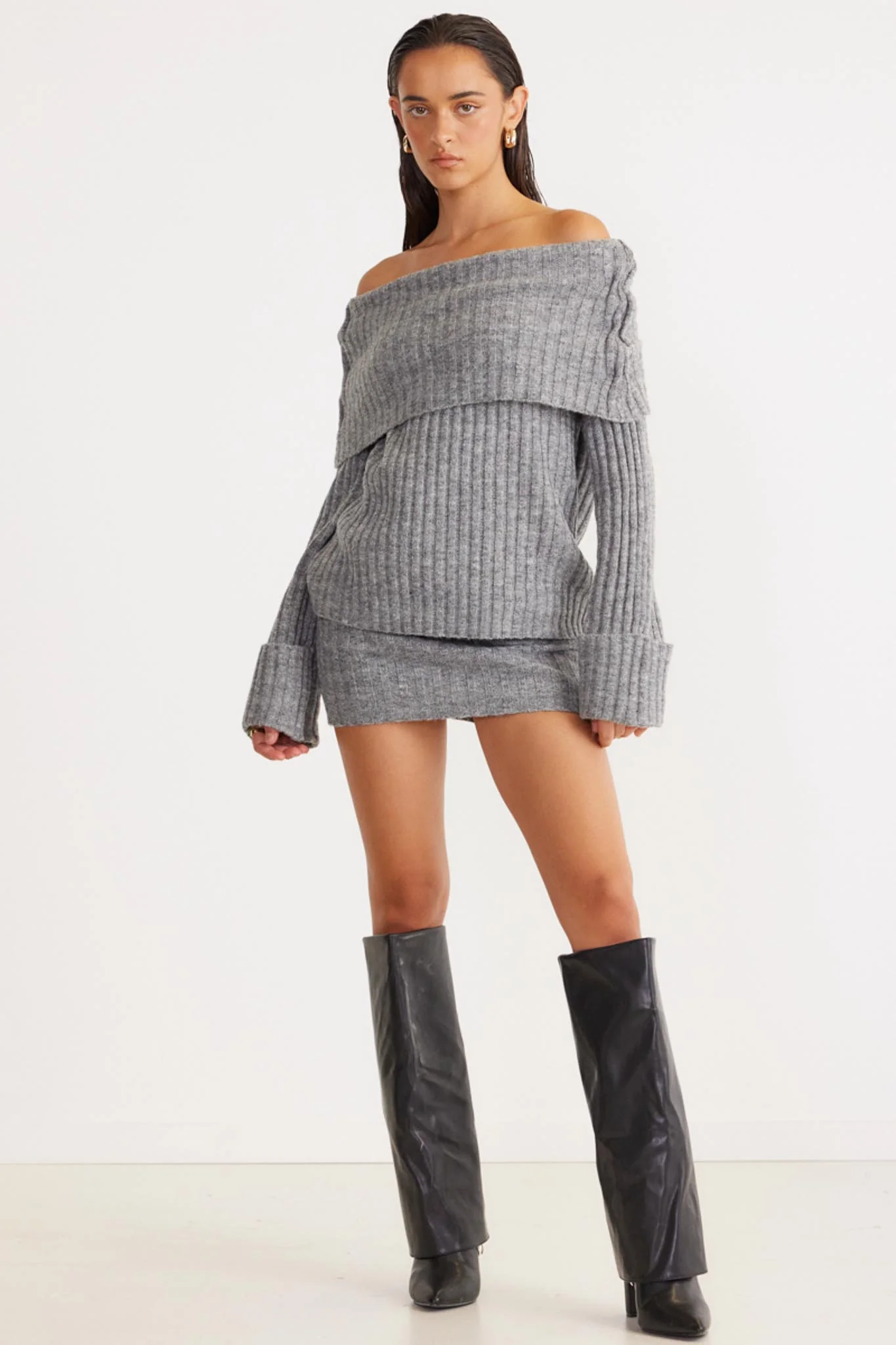 SNDYS Brooks Off Shoulder Jumper Grey - Image 4