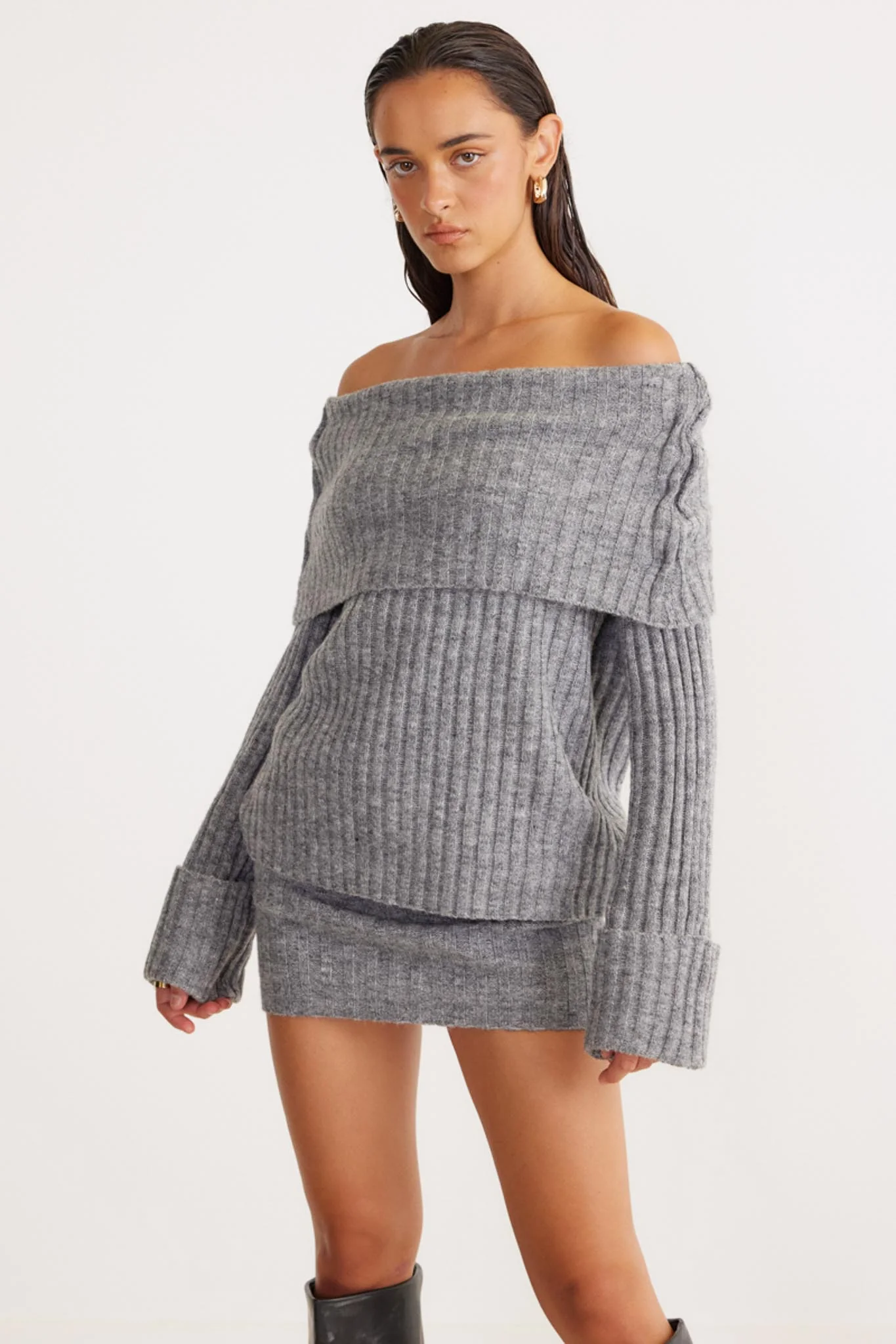 SNDYS Brooks Off Shoulder Jumper Grey - Image 5