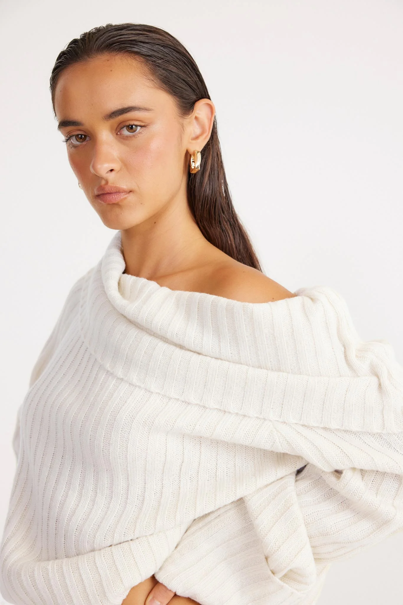 SNDYS Brooks Off Shoulder Jumper White - Image 4