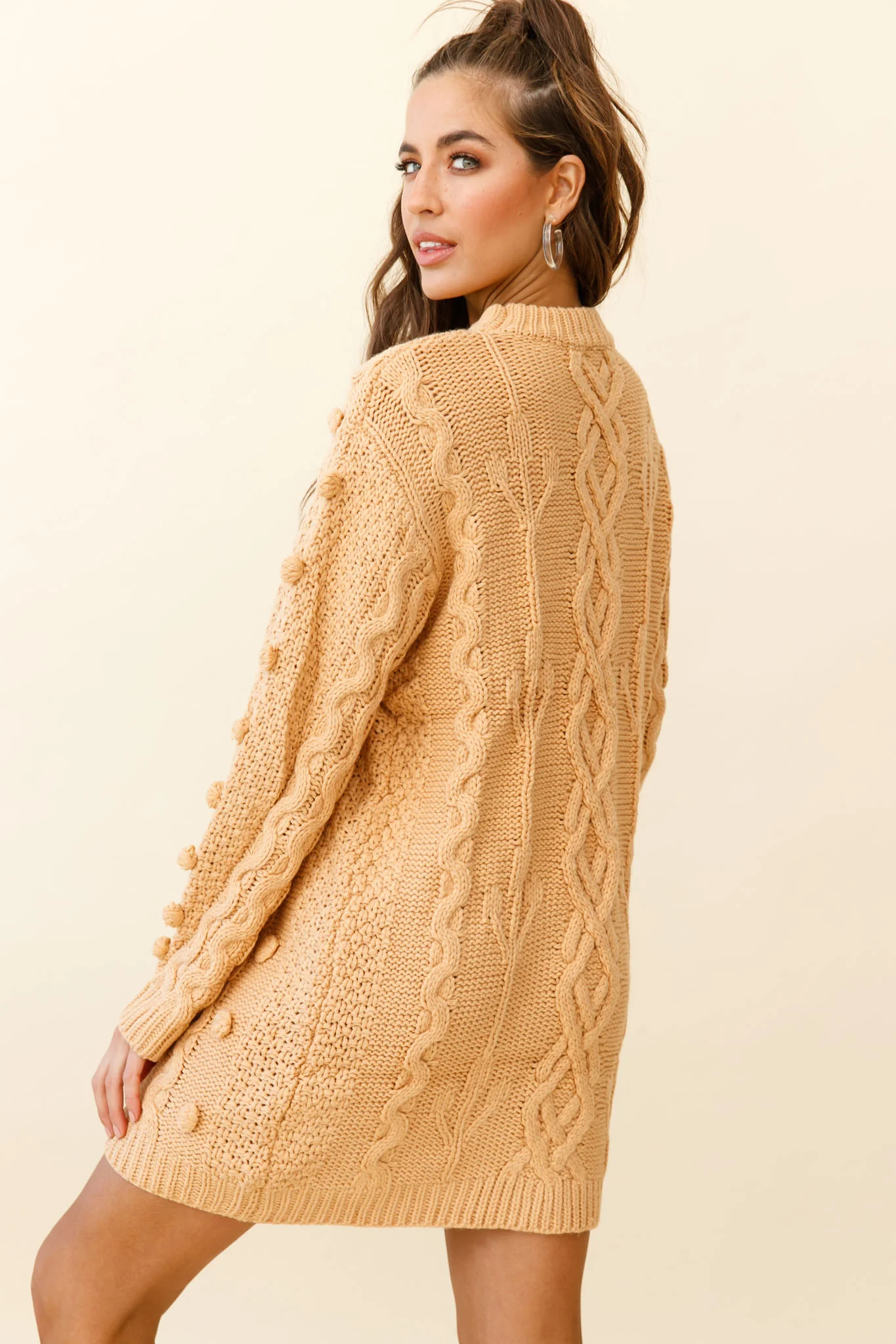Snowstorm Pom Pom Detail Knit Sweater Dress Mustard - Image 3