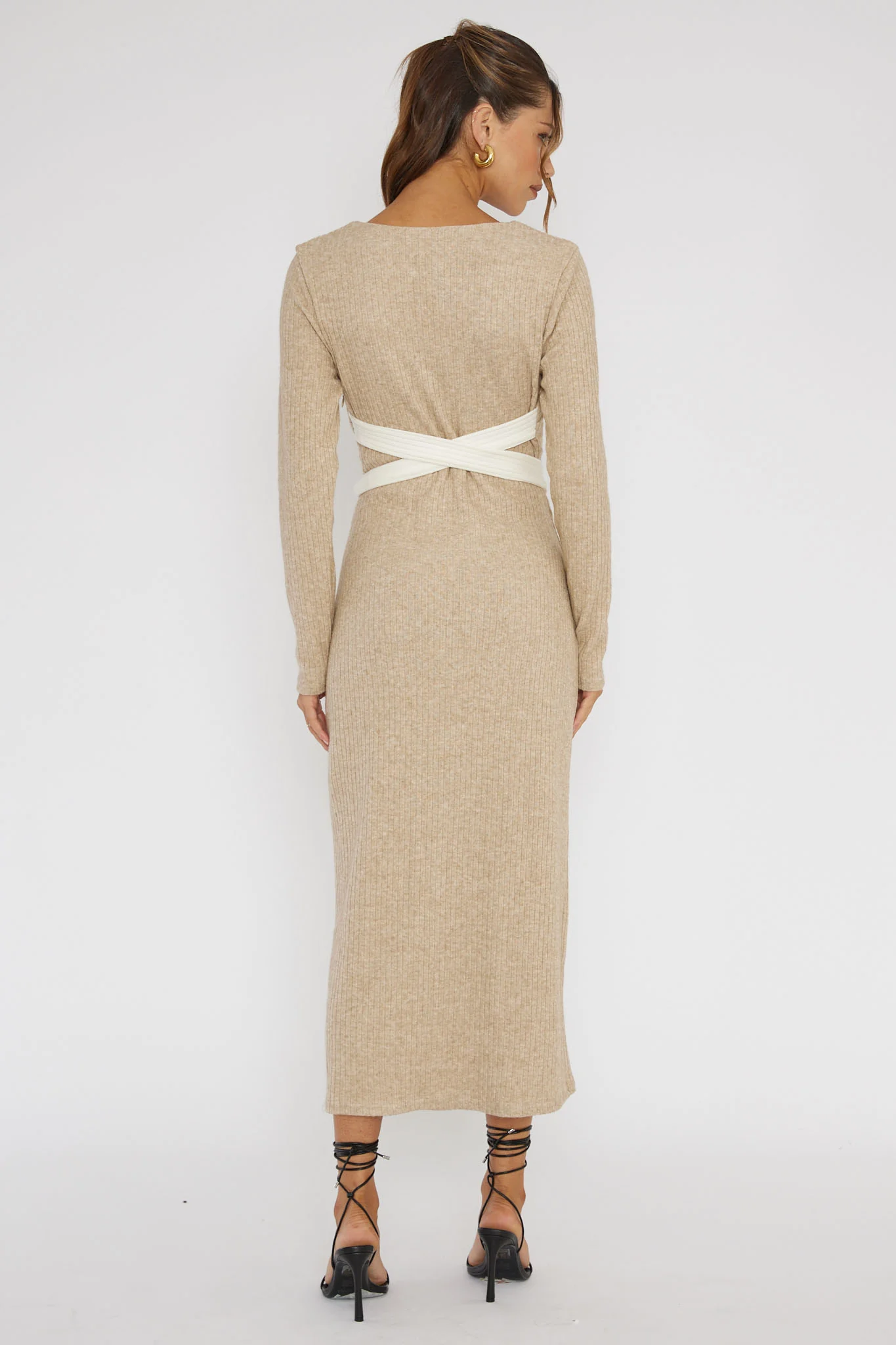 So Emotional Long Sleeve Cut-Out Knit Dress Oat - Image 2