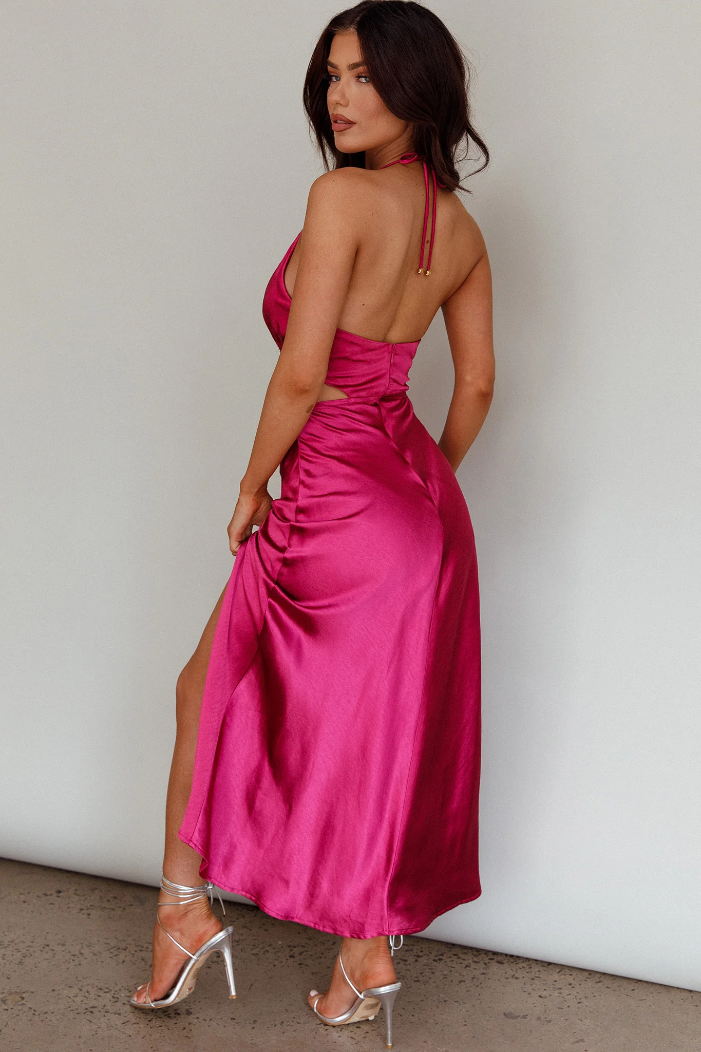 Social Butterfly Cut-Out Waist Midi Dress Fuchsia - Image 2