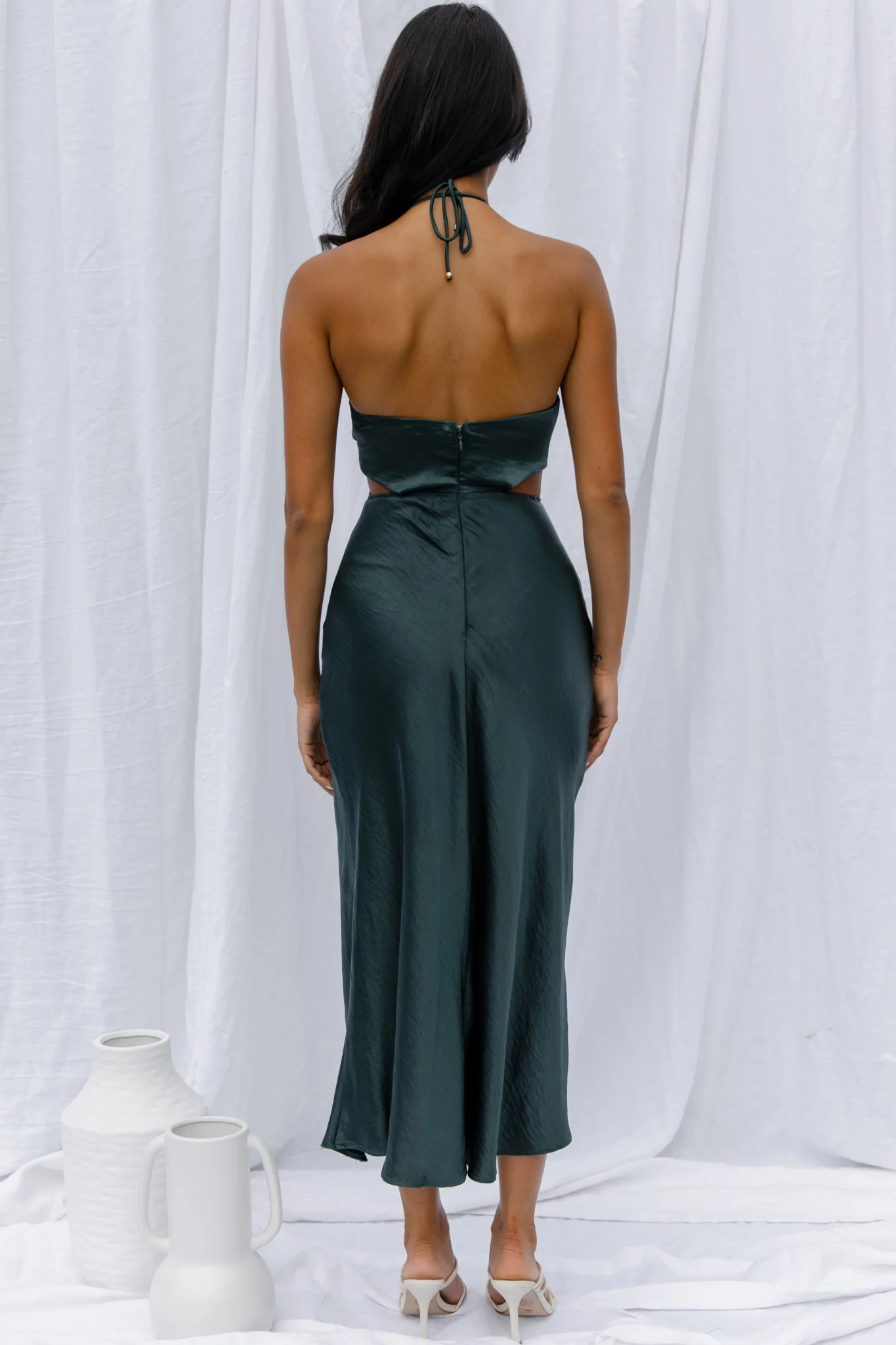Social Butterfly Cut-Out Waist Midi Dress Jade - Image 2