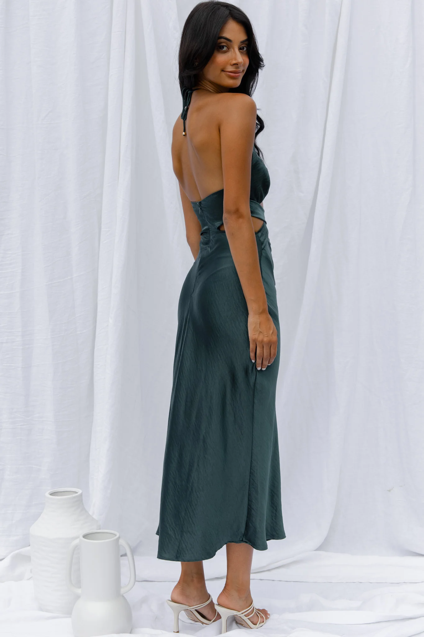 Social Butterfly Cut-Out Waist Midi Dress Jade - Image 5