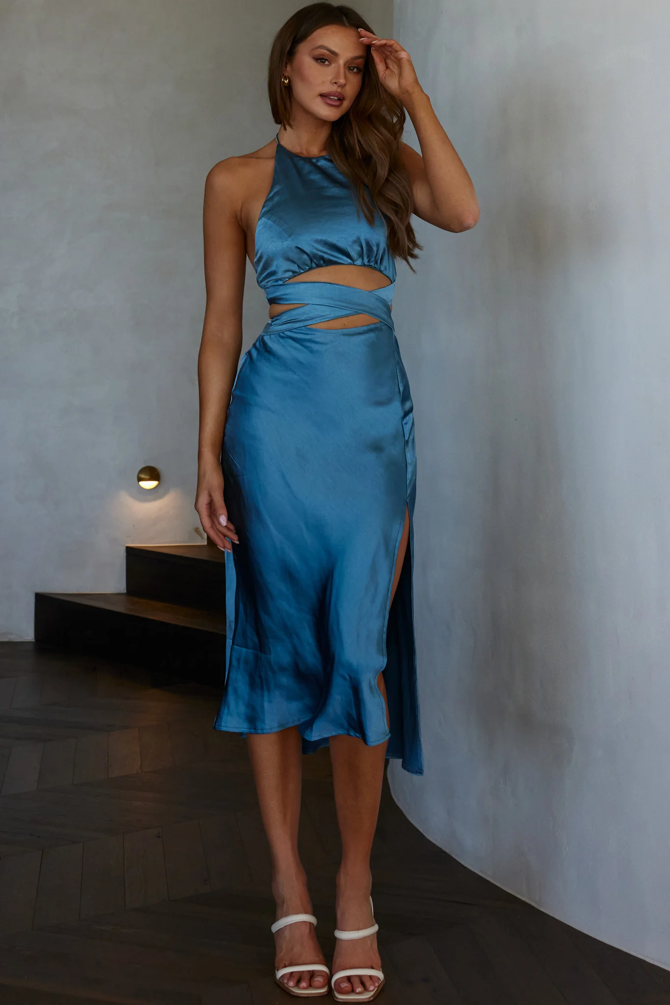 Social Butterfly Cut-Out Waist Midi Dress Midnight Blue - Image 7