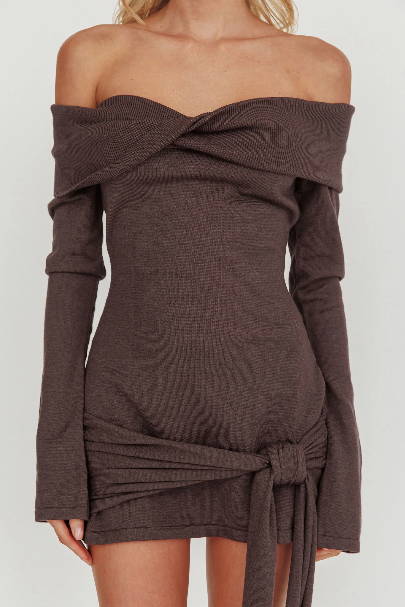 Sofina Off-Shoulder Hip Tie Mini Dress Grey - Image 6