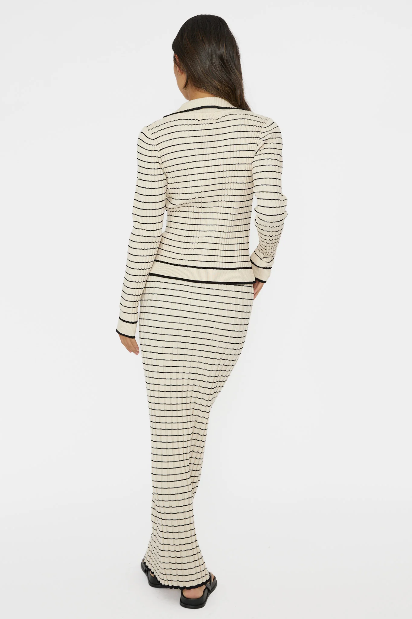 Solar Flare Ribbed Knit Maxi Skirt Stripe Oat - Image 3
