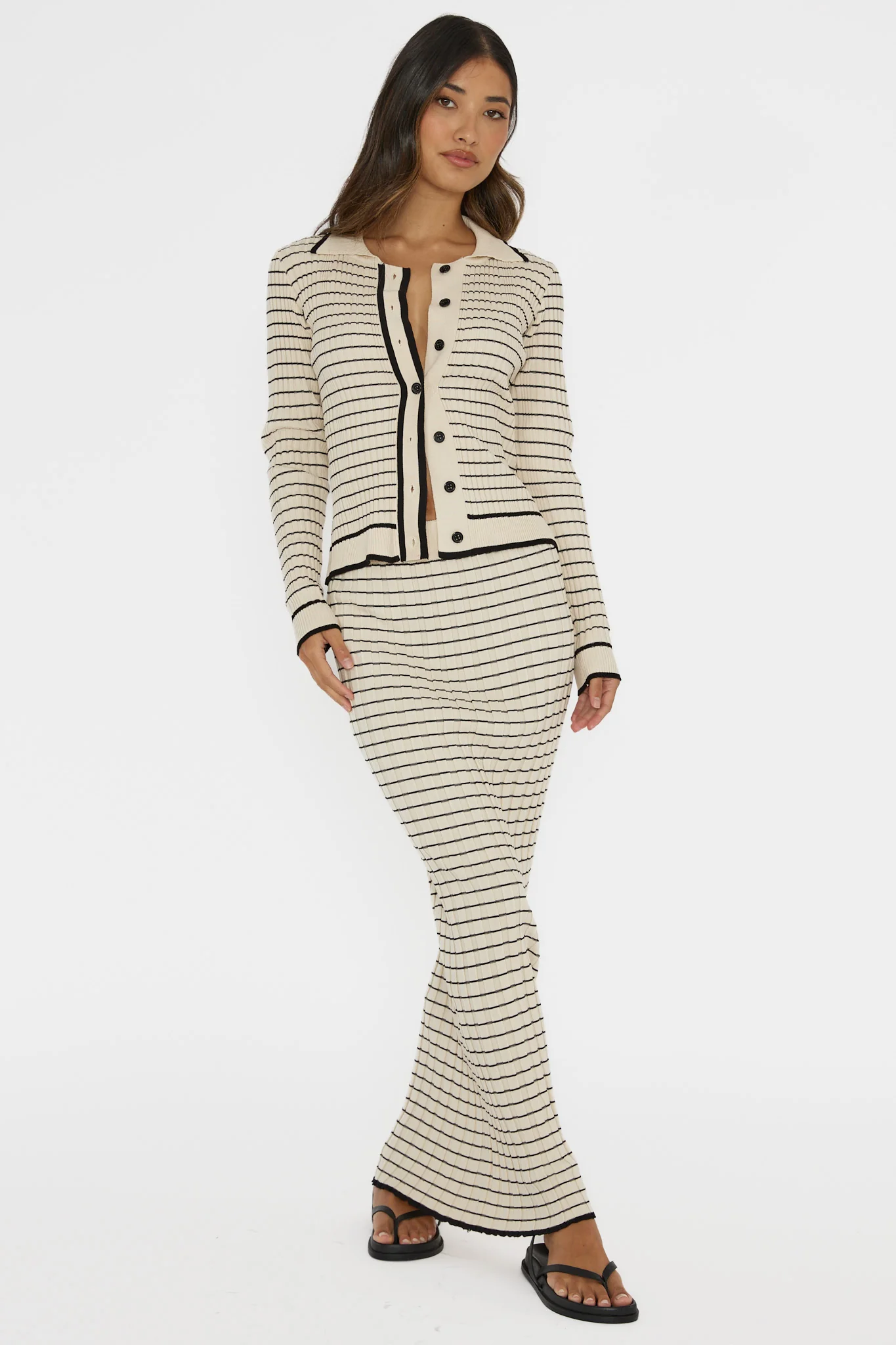 Solar Flare Ribbed Knit Maxi Skirt Stripe Oat - Image 4