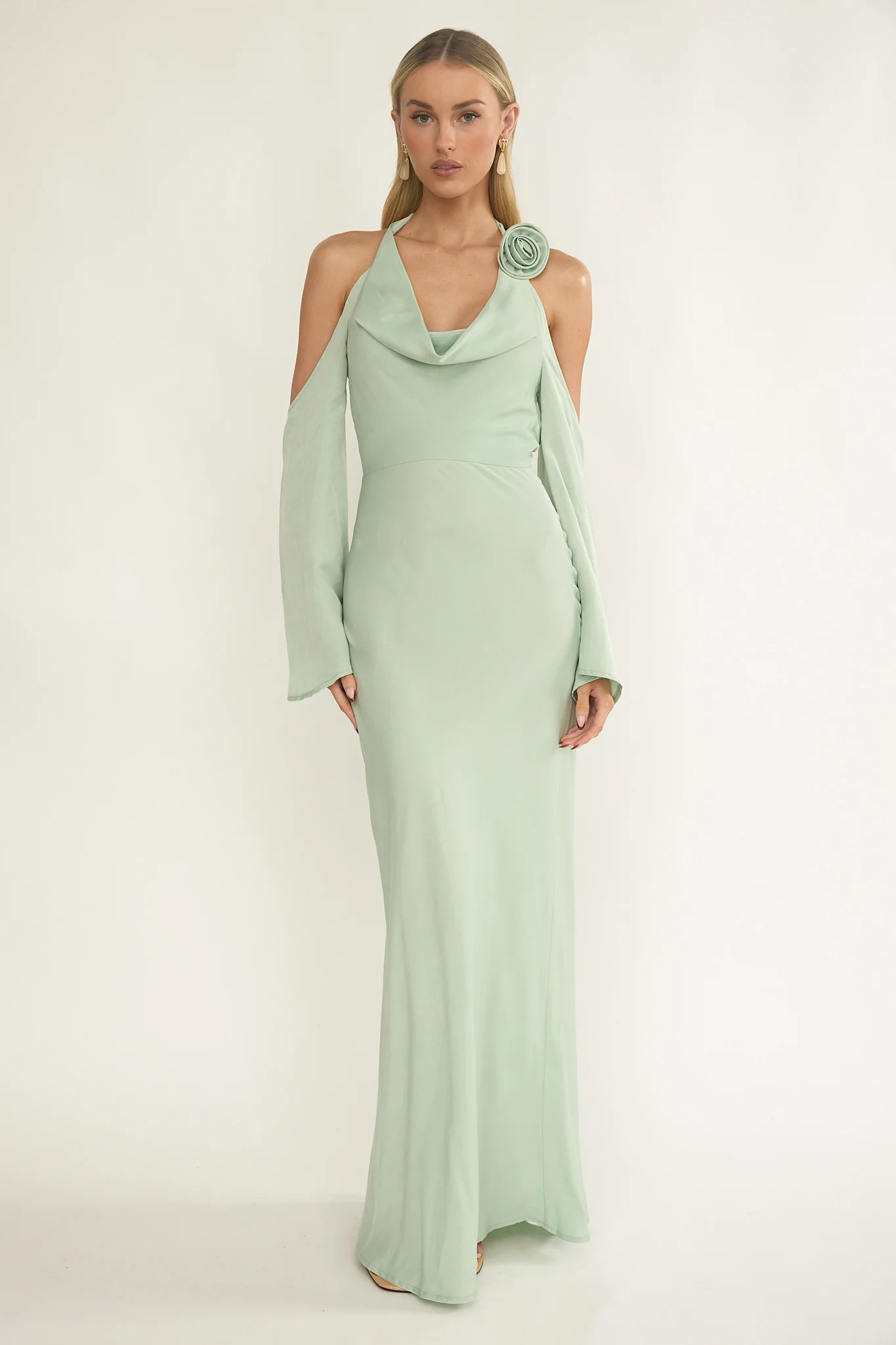 Solenne Cowl Neck Cold Shoulder Maxi Dress Sage