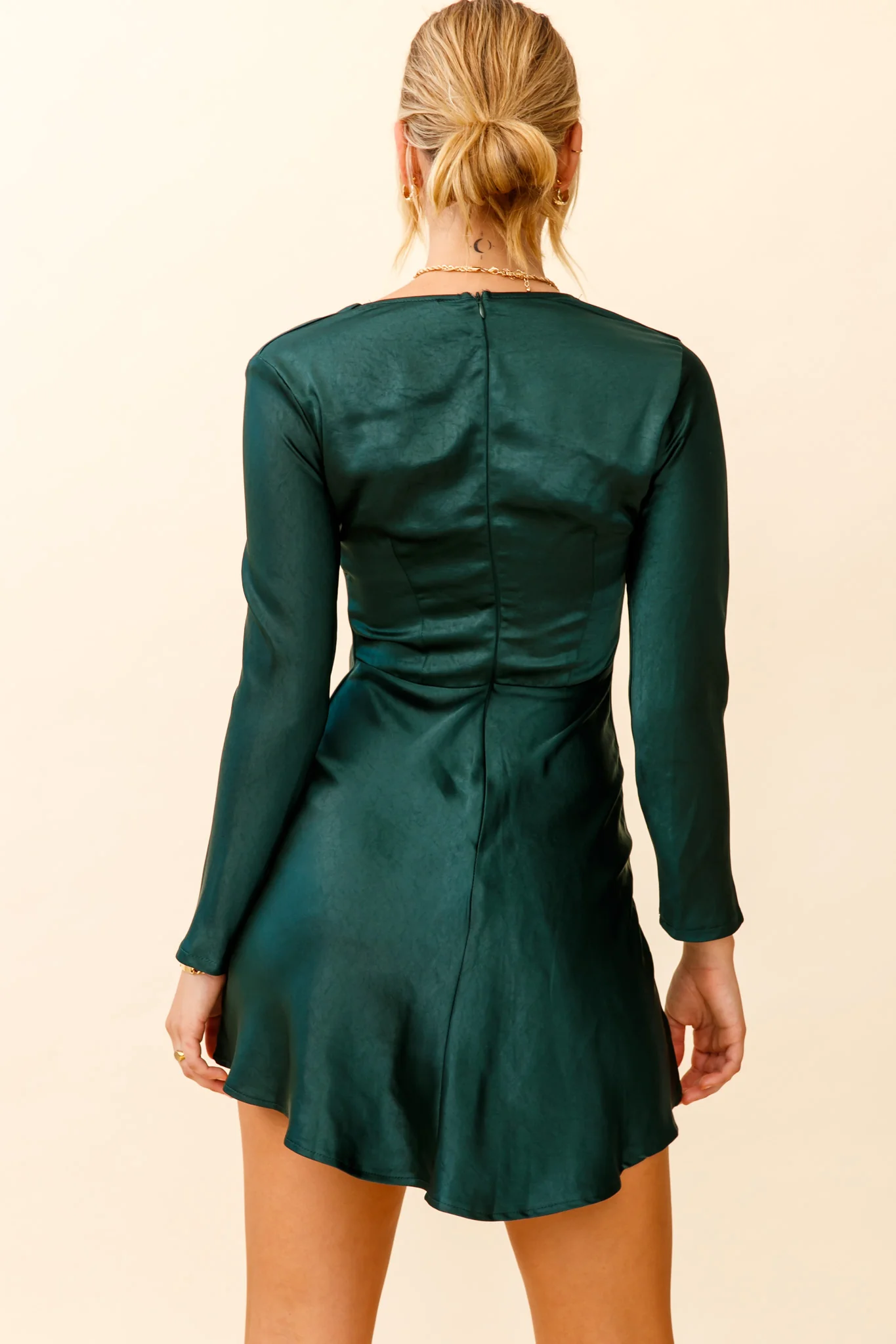 Solstice Long Sleeve Cowl Neck Mini Dress Forest Green - Image 5