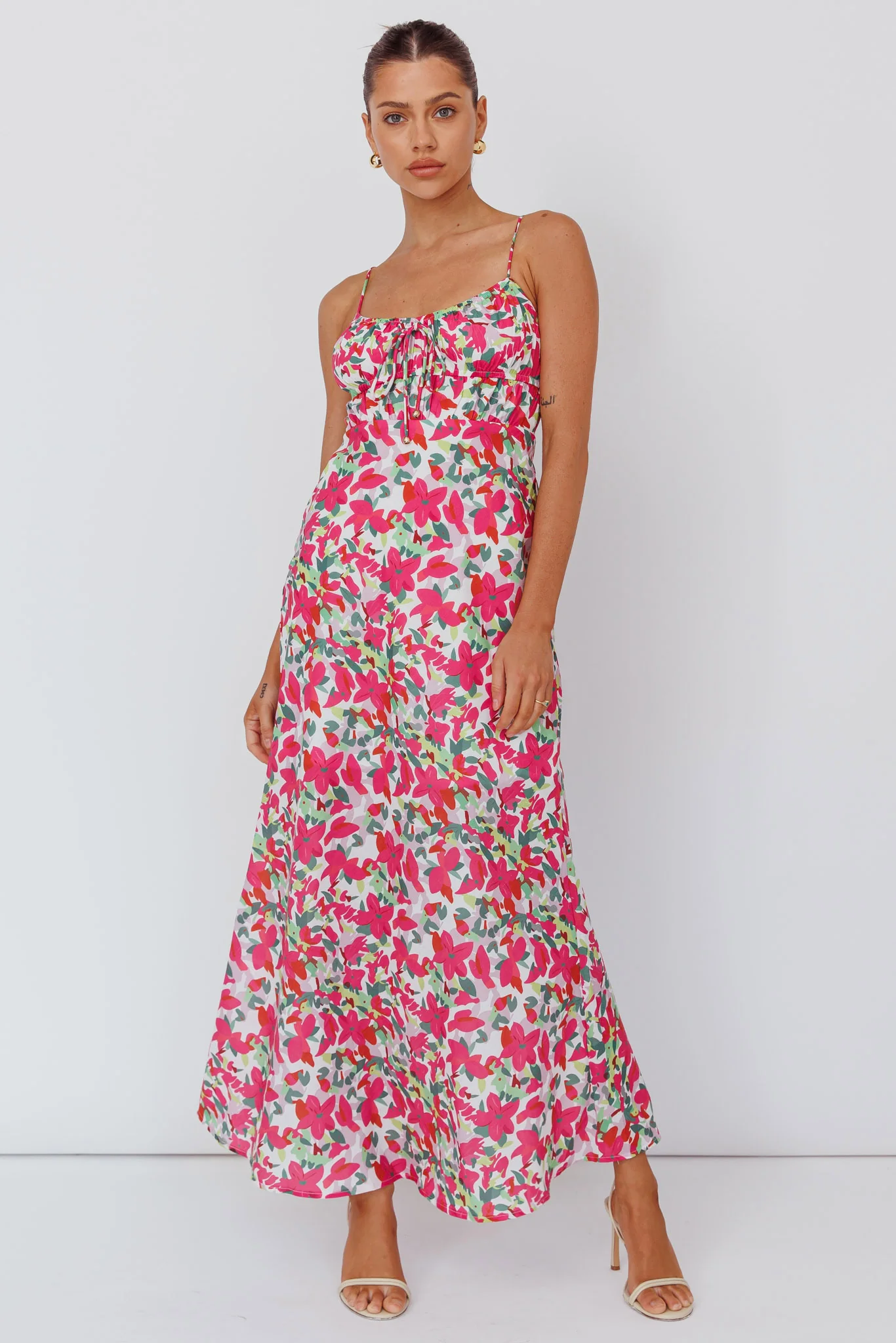 Solstice Noon Tied Bust Midi Dress Print Pink - Image 5