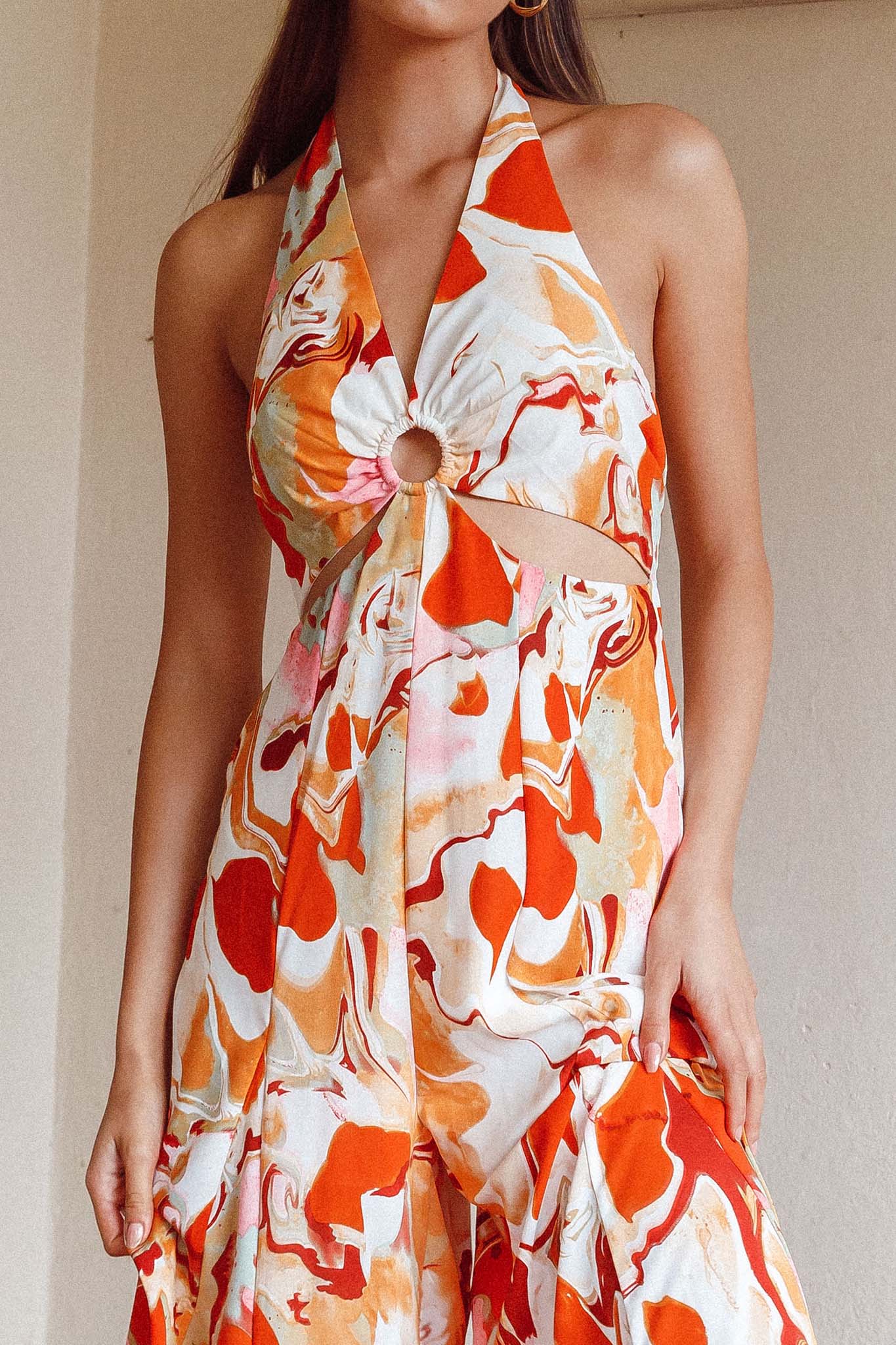 Solstice Sun Halterneck Jumpsuit Swirl Orange - Image 4