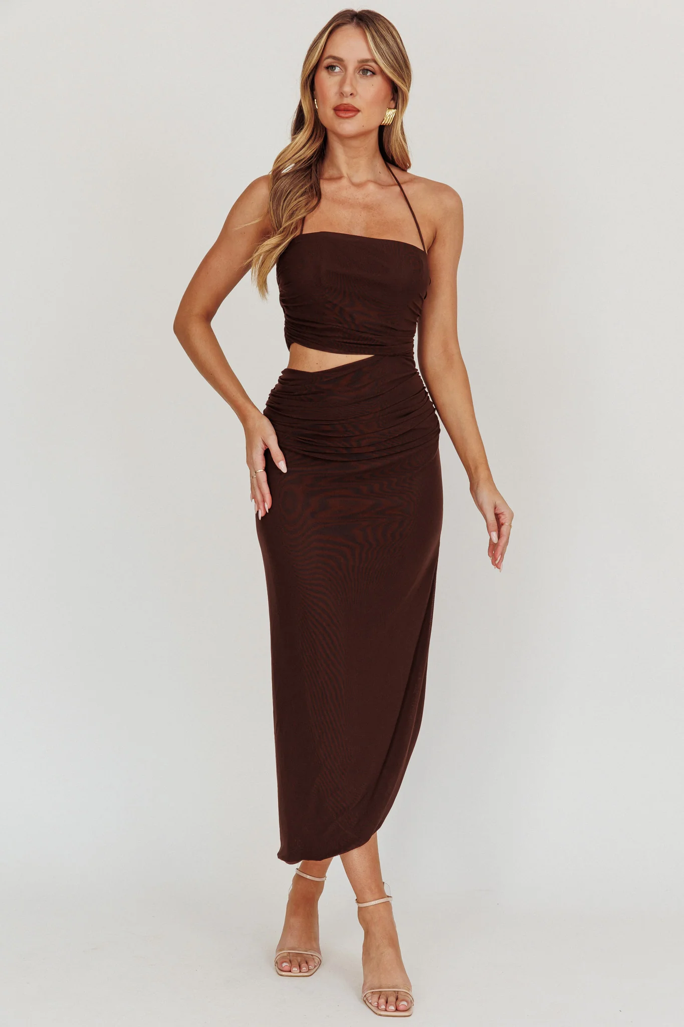 Somebody Cut-Out Halter Neck Midi Dress Chocolate - Image 6