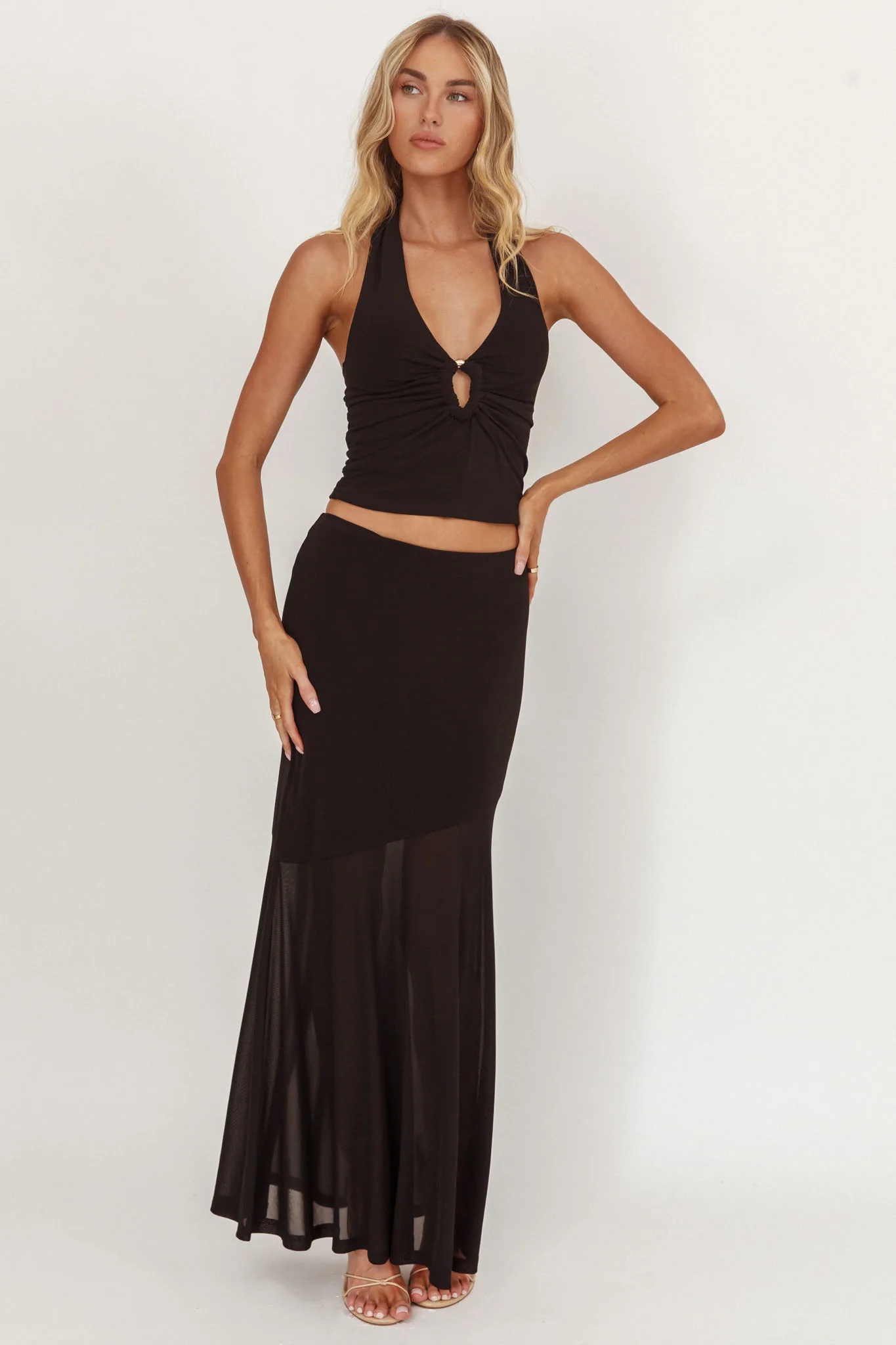Somewhere New Half Sheer Maxi Skirt Black - Image 5