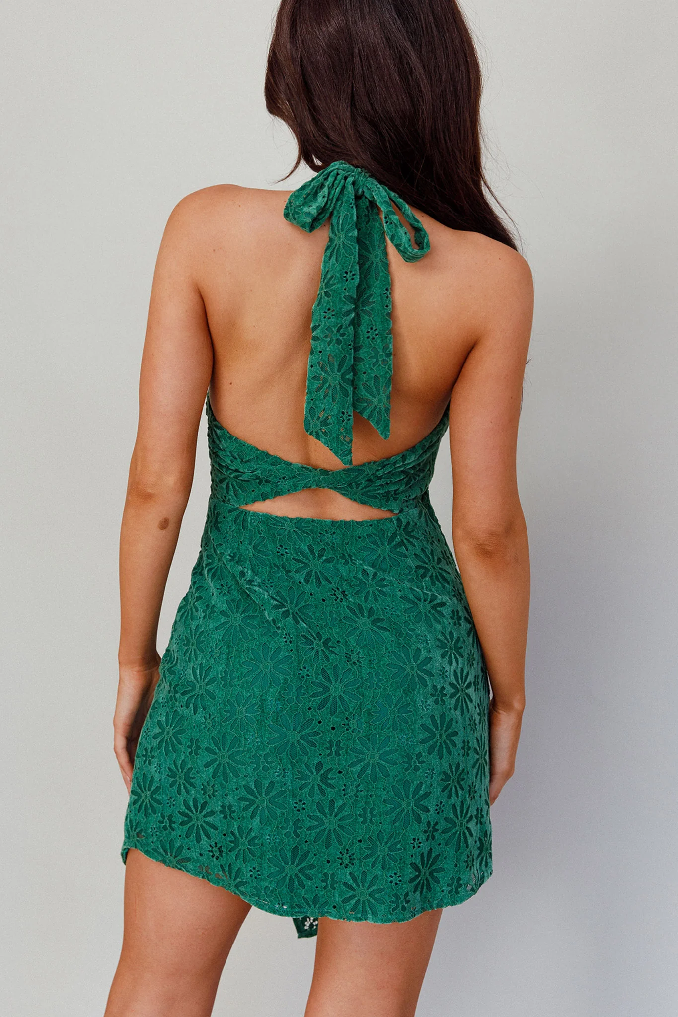 Sonoma Halterneck Faux Wrap Mesh Mini Dress Floral Green - Image 4