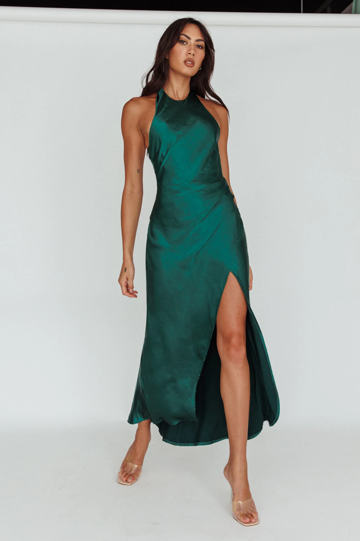 Sonoma Halterneck Faux Wrap Twist Back Maxi Dress Forest Green - Image 7
