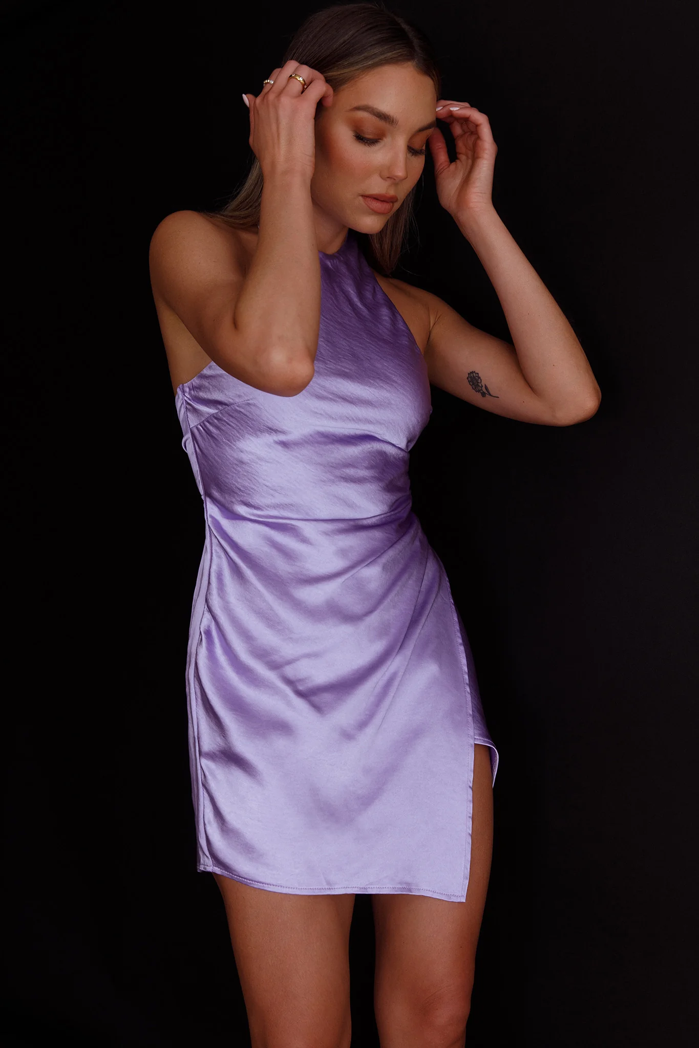 Sonoma Halterneck Faux Wrap Twist Back Mini Dress Lilac - Image 8