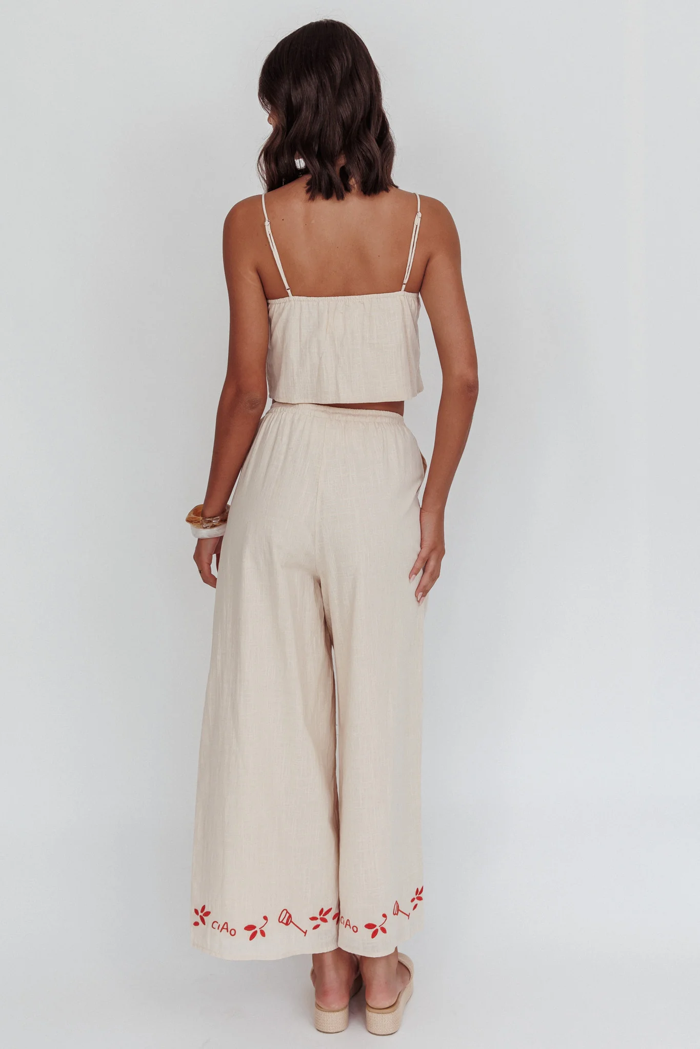 Sorrento Summer Embroidered Wide-Leg Pants Oat - Image 4