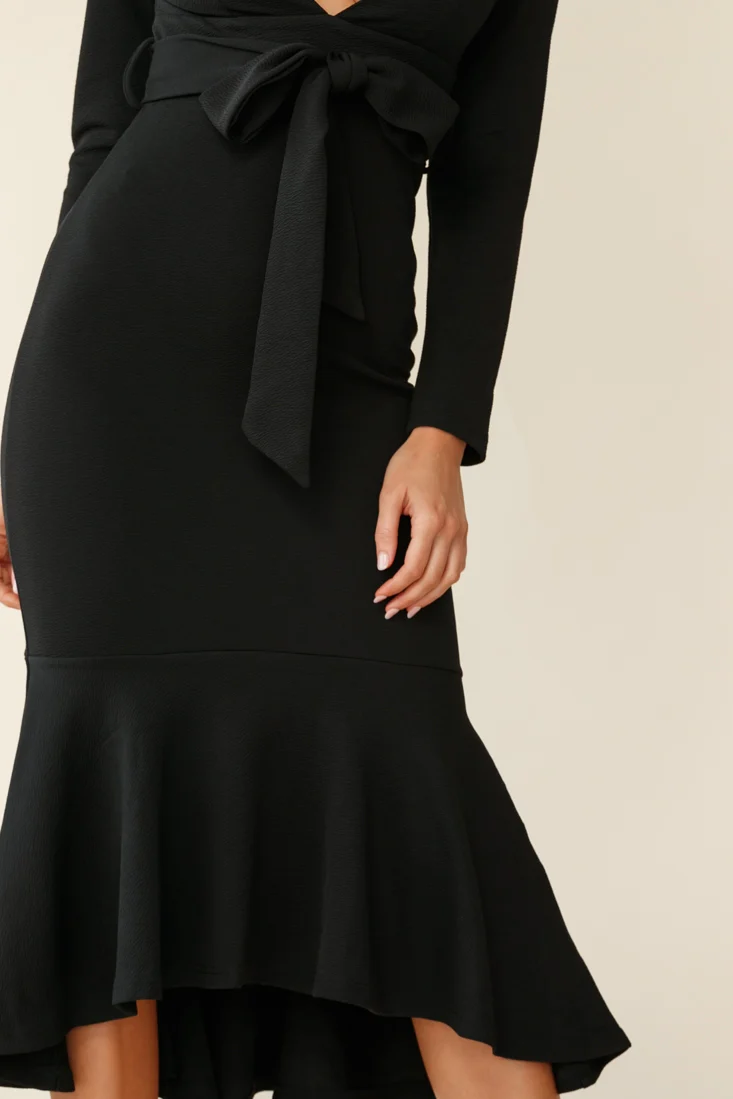 Sorry Not Sorry Long Sleeve Flounce Midi Dress Black - Image 7