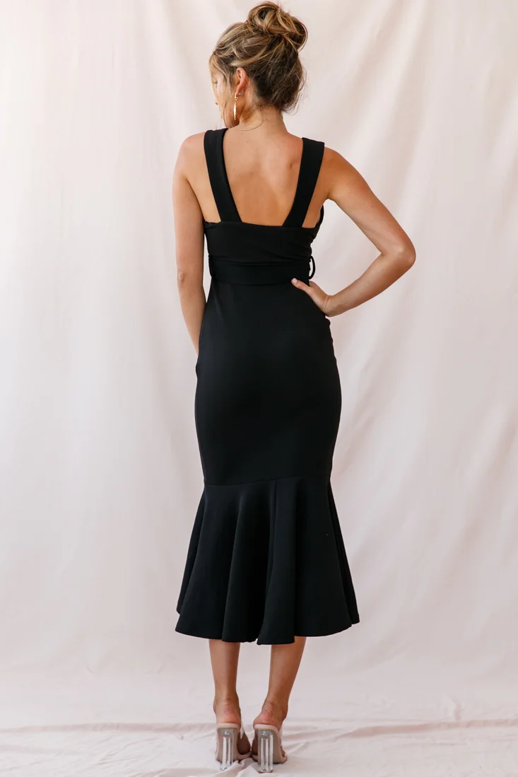 Sorry Not Sorry Wide Strap Flounce Dress Black - Image 3