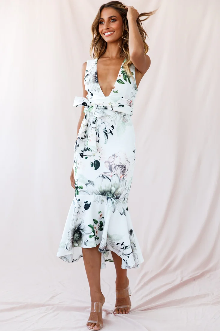 Sorry Not Sorry Wide Strap Flounce Floral Dress White - Image 6