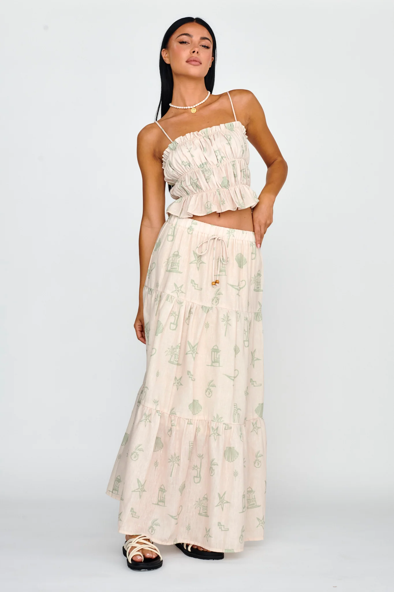 South Bay Ruched Cami Top Print Sage - Image 3