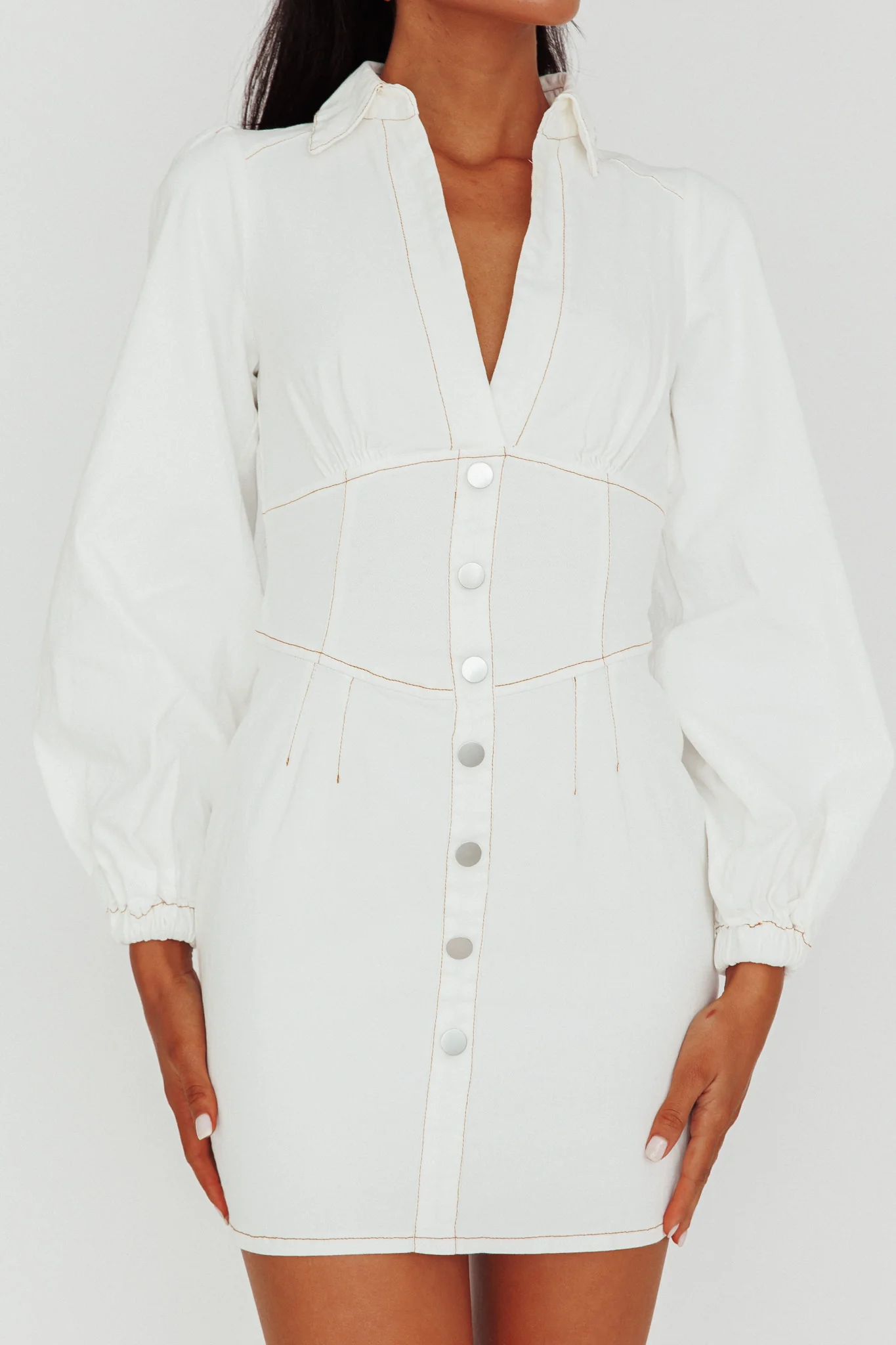 South Beach Long Sleeve Collared Mini Dress White - Image 4