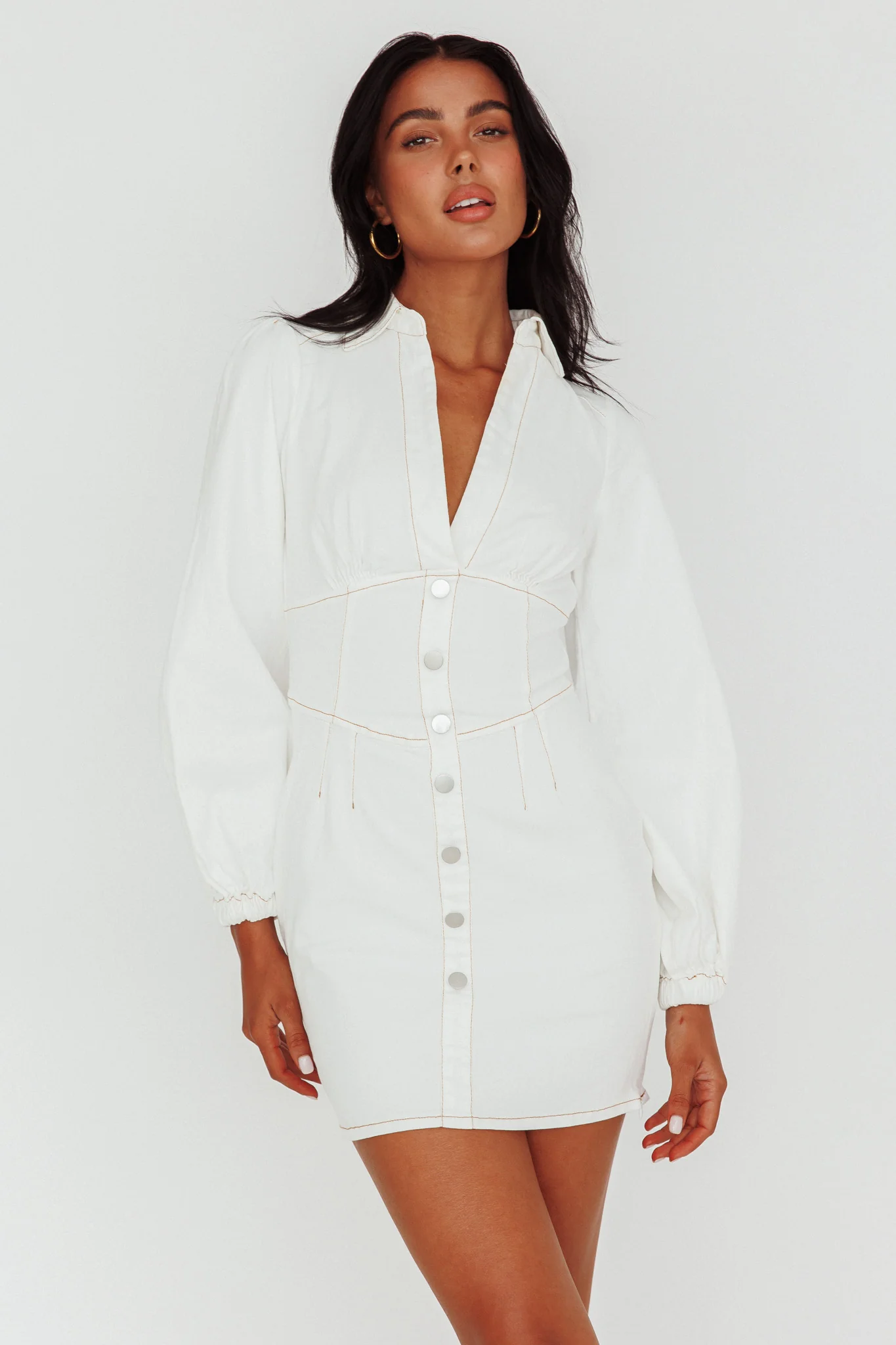 South Beach Long Sleeve Collared Mini Dress White - Image 5