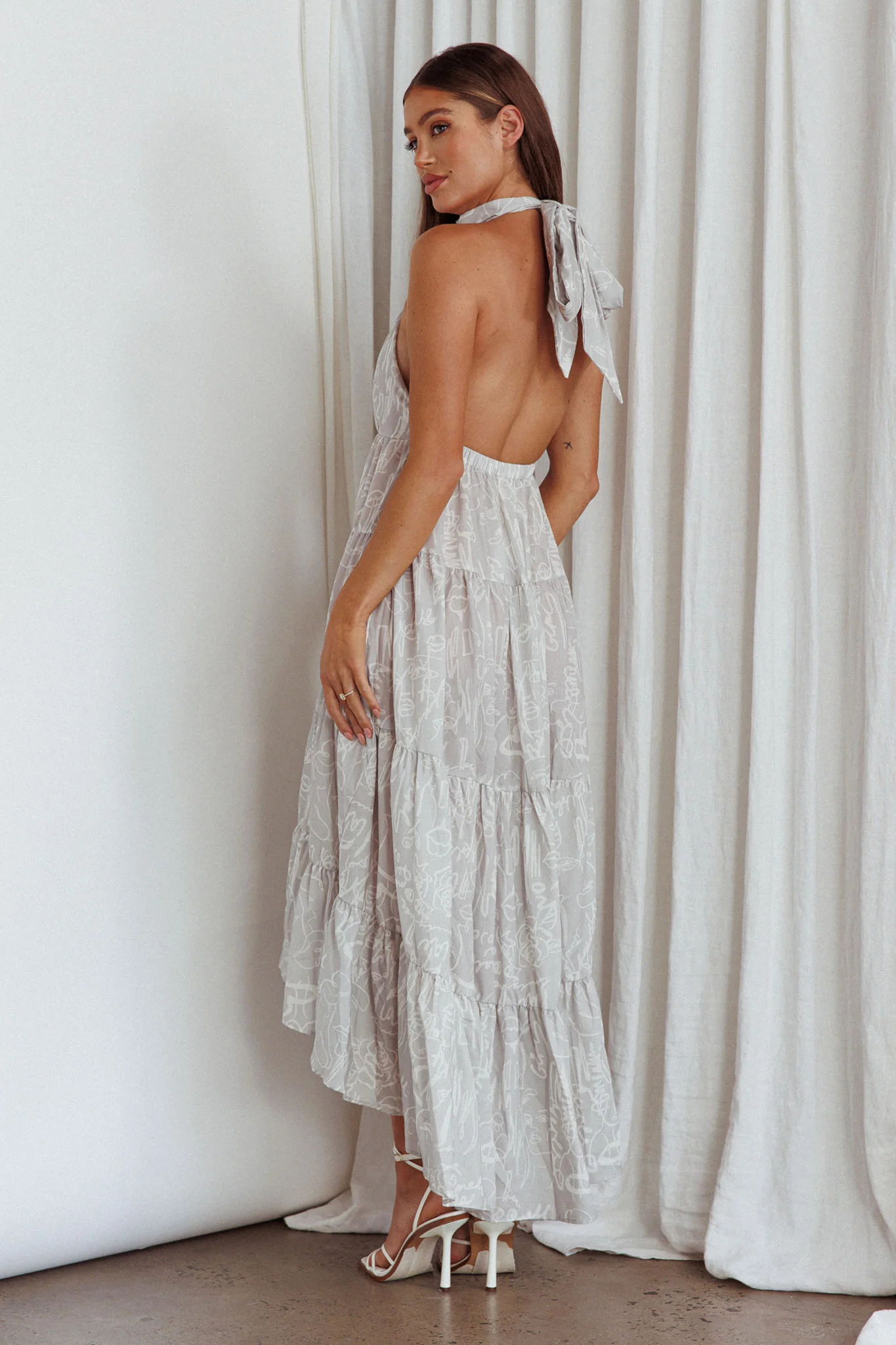 South Haven Halter Midi Dress Floral Beige - Image 5