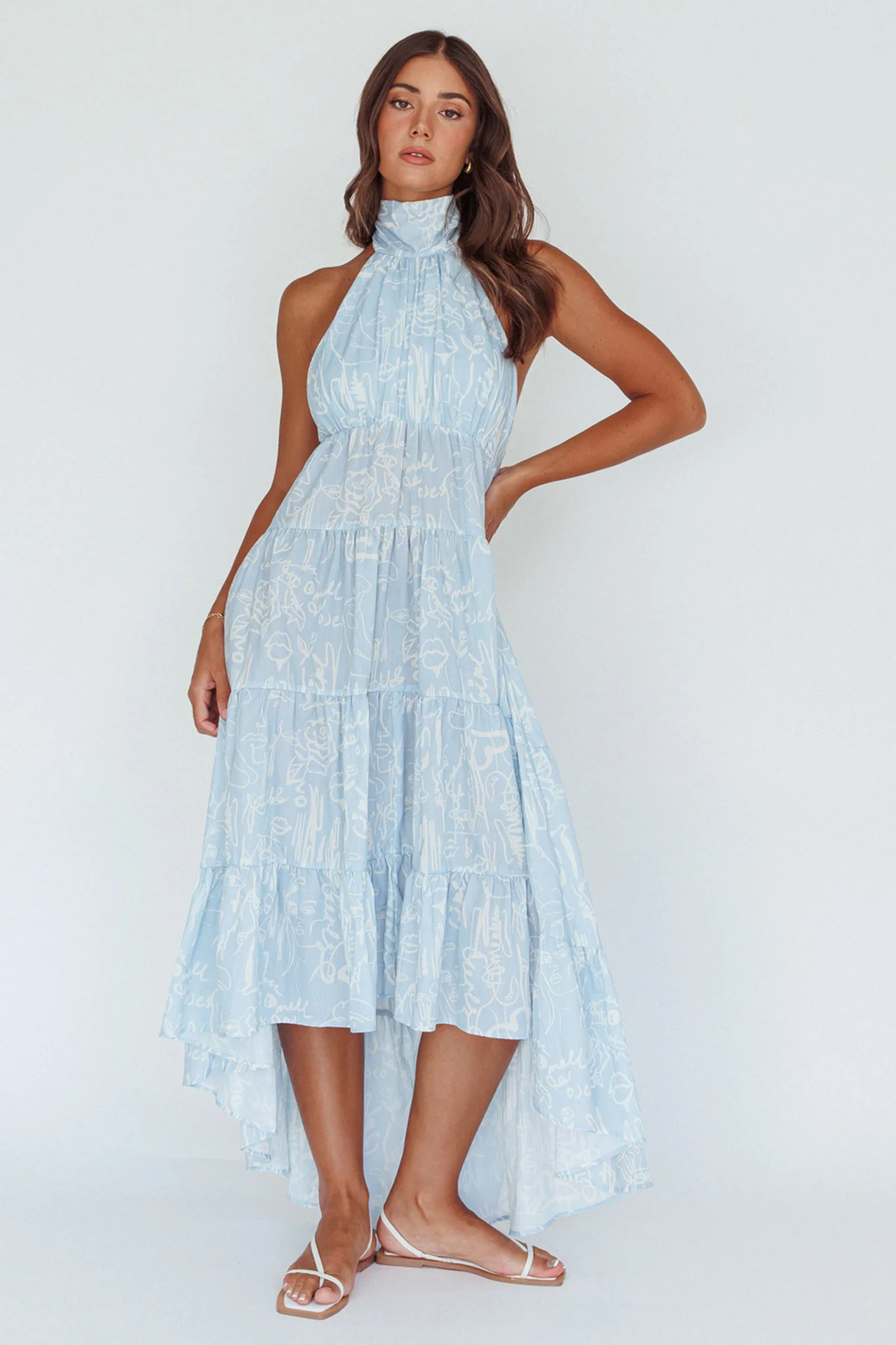 South Haven Halter Midi Dress Floral Blue - Image 5